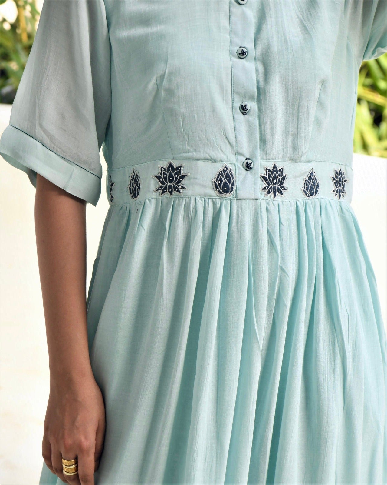 Blue Silk Midi Dress by Taro with Bangalore Silk, Blue, Dusk To Dawn by Taro, Embroidered, Evening Wear, Indo-Western, July Sale, July Sale 2023, Midi Dresses, Natural, Regular Fit, Womenswear at Kamakhyaa for sustainable fashion