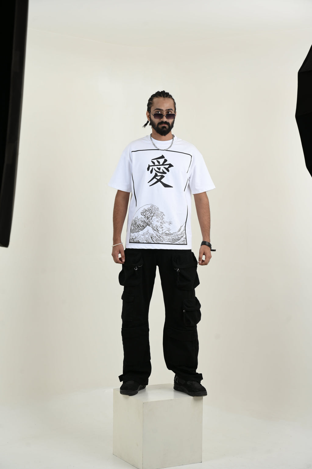 Jap Wave 100% Cotton Oversized White T-shirt by Unfussy with 100% cotton, Casual Wear, Organic, Oversized Fit, Printed, T-Shirts, Unfussy, Unisex, White, Womenswear at Kamakhyaa for sustainable fashion