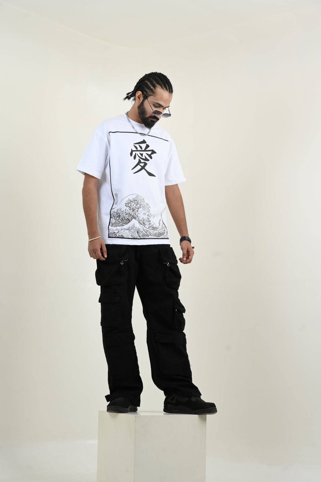 Jap Wave 100% Cotton Oversized White T-shirt by Unfussy with 100% cotton, Casual Wear, Organic, Oversized Fit, Printed, T-Shirts, Unfussy, Unisex, White, Womenswear at Kamakhyaa for sustainable fashion