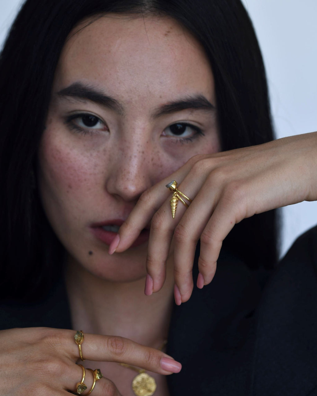 Gold Brass Pearl & Shell Ring by The Loom Art with Brass, Cosmic Dream by The Loom Art, Fashion Jewellery, Free Size, Gold, Gold Plated, jewelry, Less than $50, Natural, Rings, Solids, Textured at Kamakhyaa for sustainable fashion