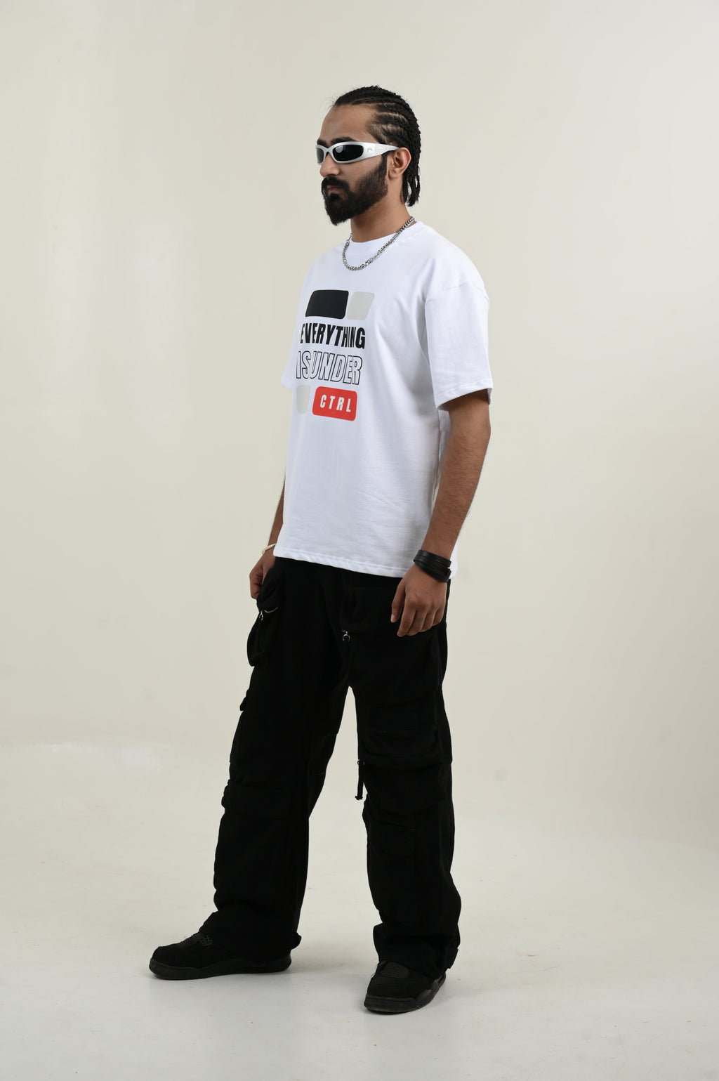 Under Control 100% Cotton Oversized White T-shirt by Unfussy with 100% cotton, Casual Wear, Organic, Oversized Fit, Printed, T-Shirts, Unfussy, Unisex, White, Womenswear at Kamakhyaa for sustainable fashion