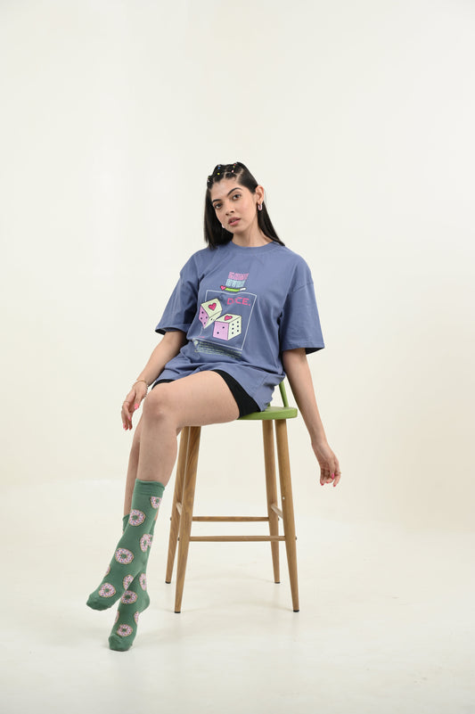 Game Over 100% Cotton Oversized Blue T-shirt by Unfussy with 100% cotton, Blue, Casual Wear, Organic, Oversized Fit, Printed, T-Shirts, Unfussy, Unisex, Womenswear at Kamakhyaa for sustainable fashion