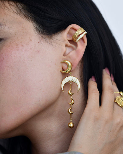 Gold Brass Luna Earrings by The Loom Art with Brass, Cosmic Dream by The Loom Art, Fashion Jewellery, Free Size, Gold, Gold Plated, jewelry, Long Earrings, Natural at Kamakhyaa for sustainable fashion