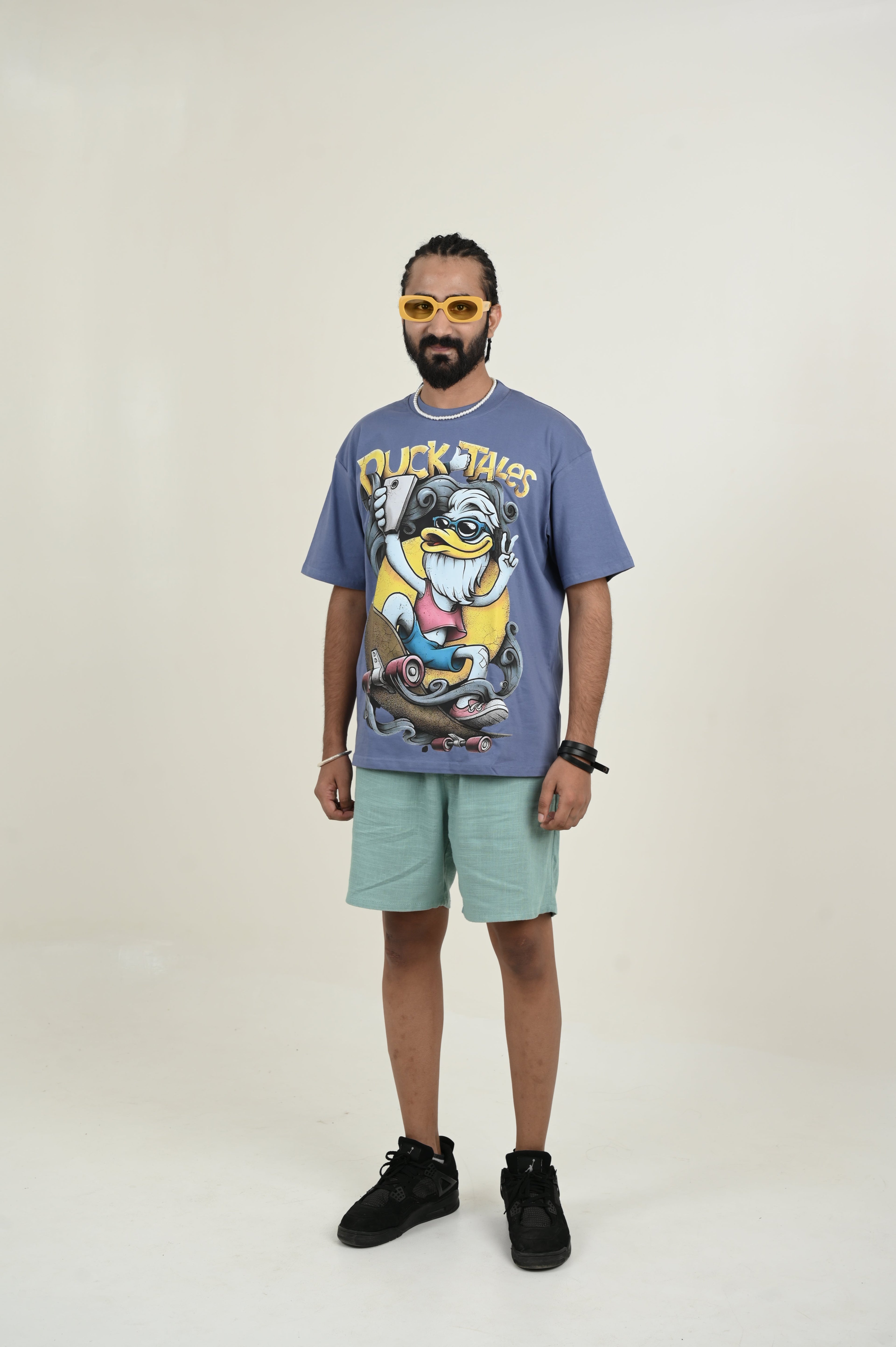 Duck Tales 100% Cotton Oversized Blue T-shirt by Unfussy with 100% cotton, Blue, Casual Wear, Organic, Oversized Fit, Printed, T-Shirts, Unfussy, Unisex, Womenswear at Kamakhyaa for sustainable fashion