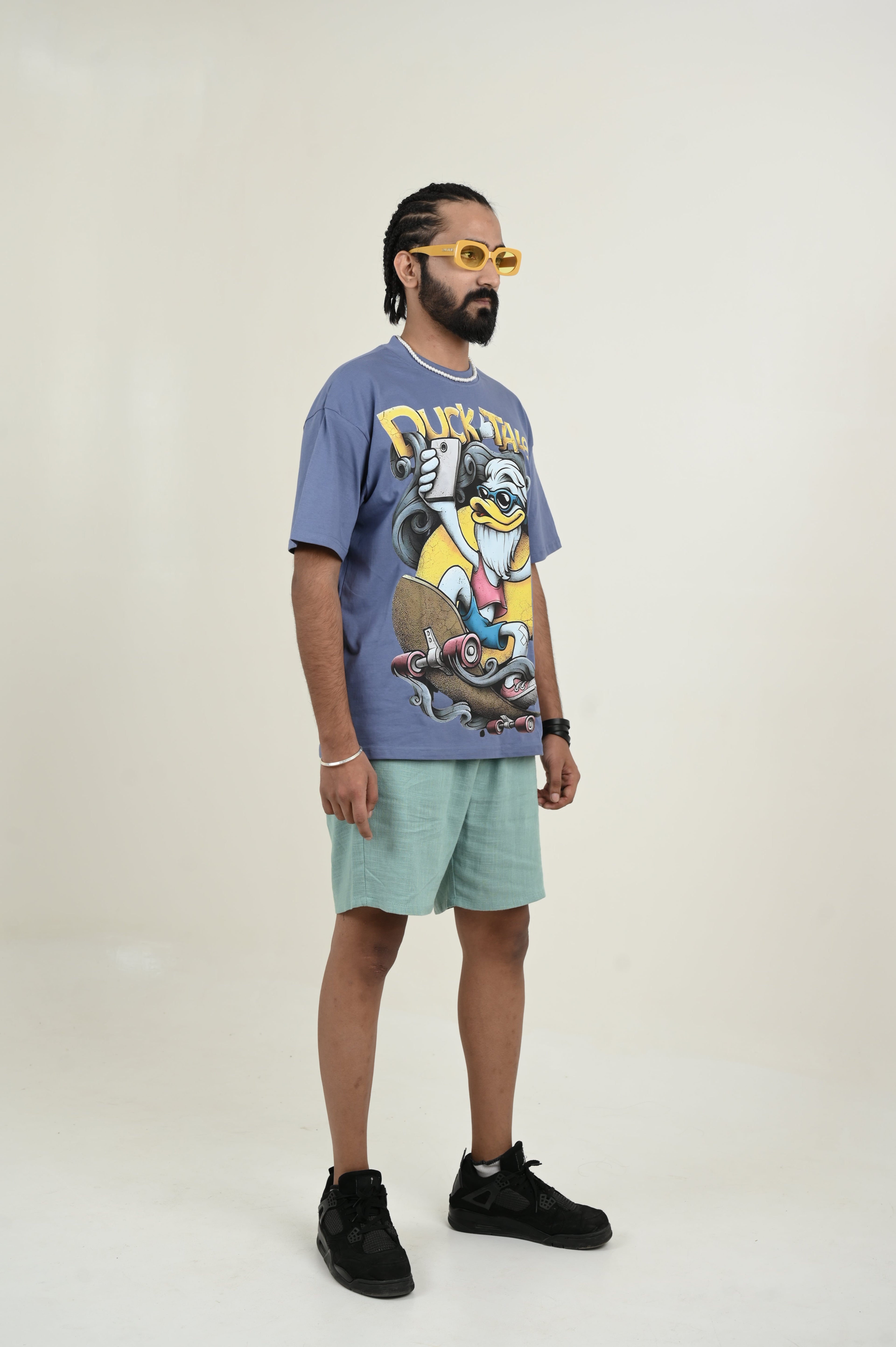 Duck Tales 100% Cotton Oversized Blue T-shirt by Unfussy with 100% cotton, Blue, Casual Wear, Organic, Oversized Fit, Printed, T-Shirts, Unfussy, Unisex, Womenswear at Kamakhyaa for sustainable fashion