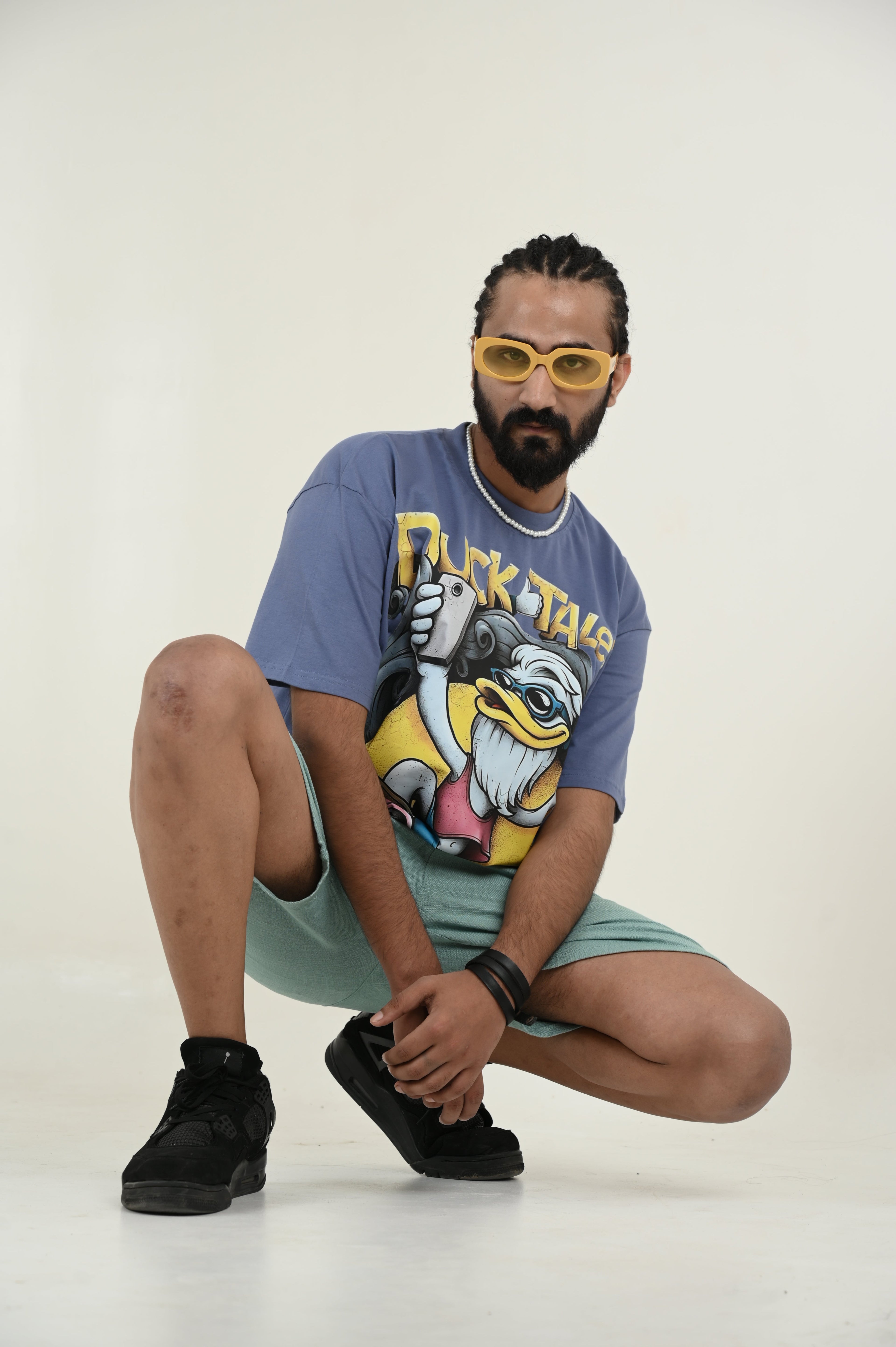 Duck Tales 100% Cotton Oversized Blue T-shirt by Unfussy with 100% cotton, Blue, Casual Wear, Organic, Oversized Fit, Printed, T-Shirts, Unfussy, Unisex, Womenswear at Kamakhyaa for sustainable fashion