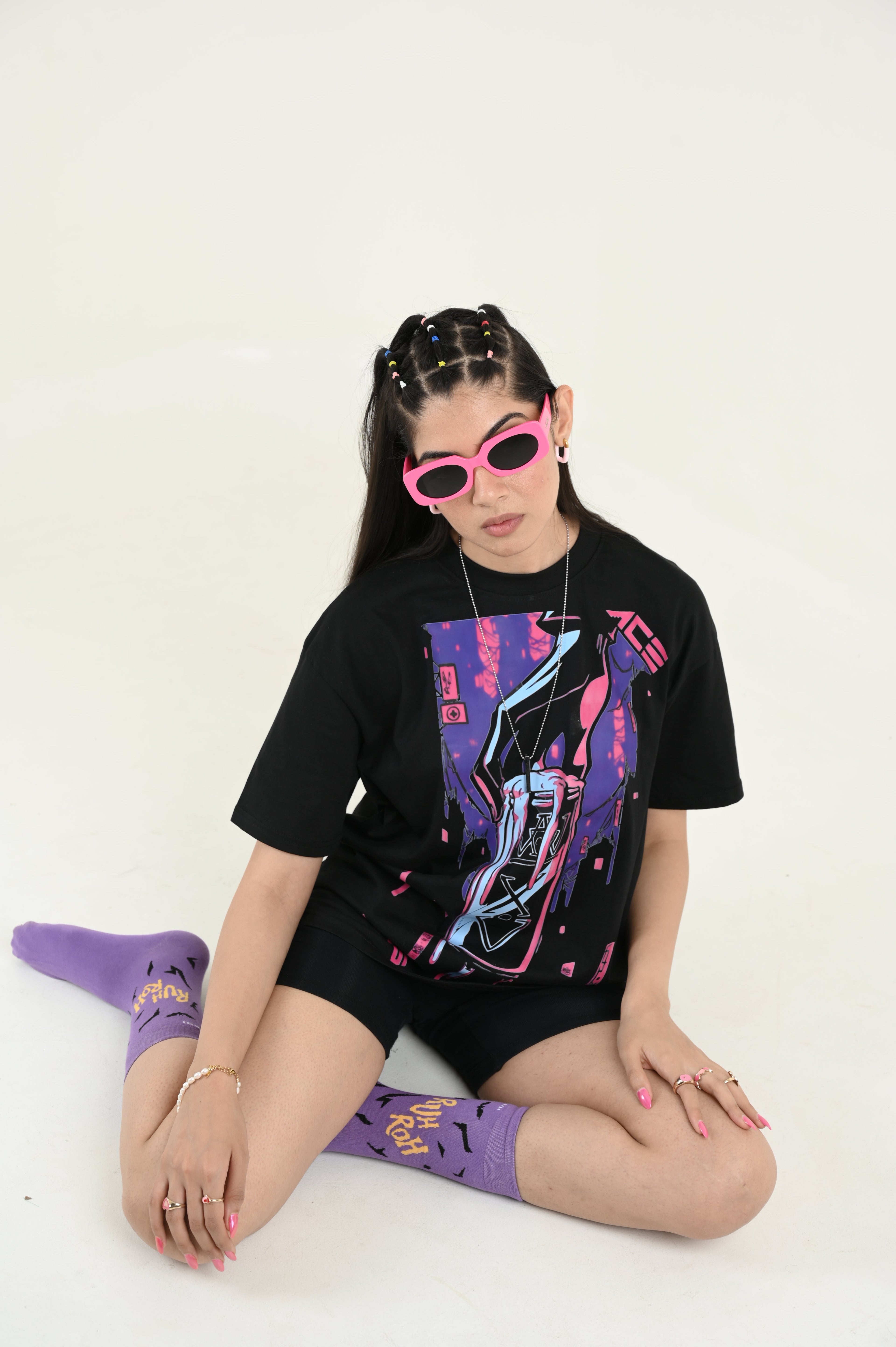 More vilas 100% Cotton Oversized Black T-shirt by Unfussy with 100% cotton, Black, Casual Wear, Organic, Oversized Fit, Printed, T-Shirts, Unfussy, Unisex, Womenswear at Kamakhyaa for sustainable fashion