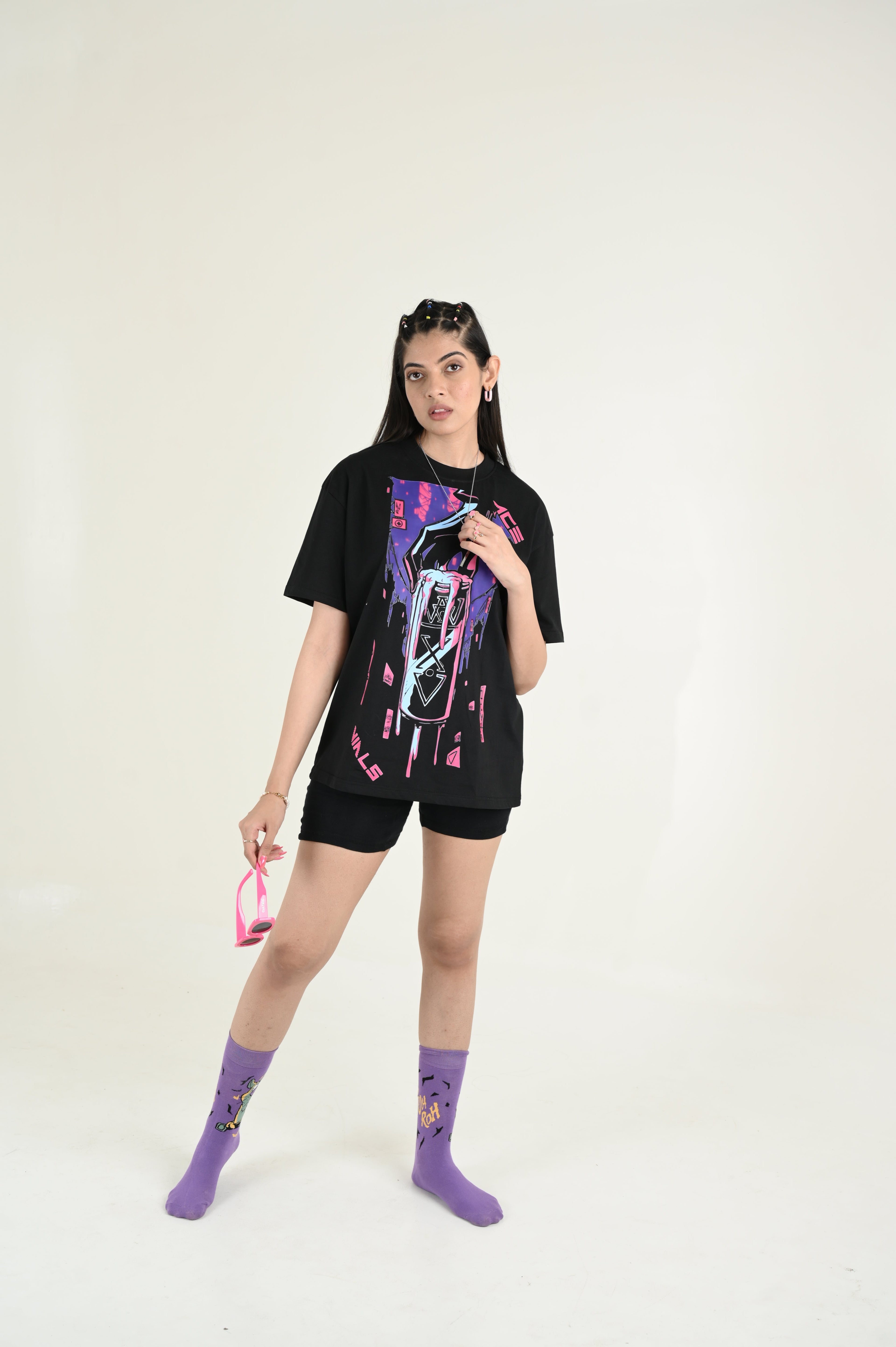 More vilas 100% Cotton Oversized Black T-shirt by Unfussy with 100% cotton, Black, Casual Wear, Organic, Oversized Fit, Printed, T-Shirts, Unfussy, Unisex, Womenswear at Kamakhyaa for sustainable fashion