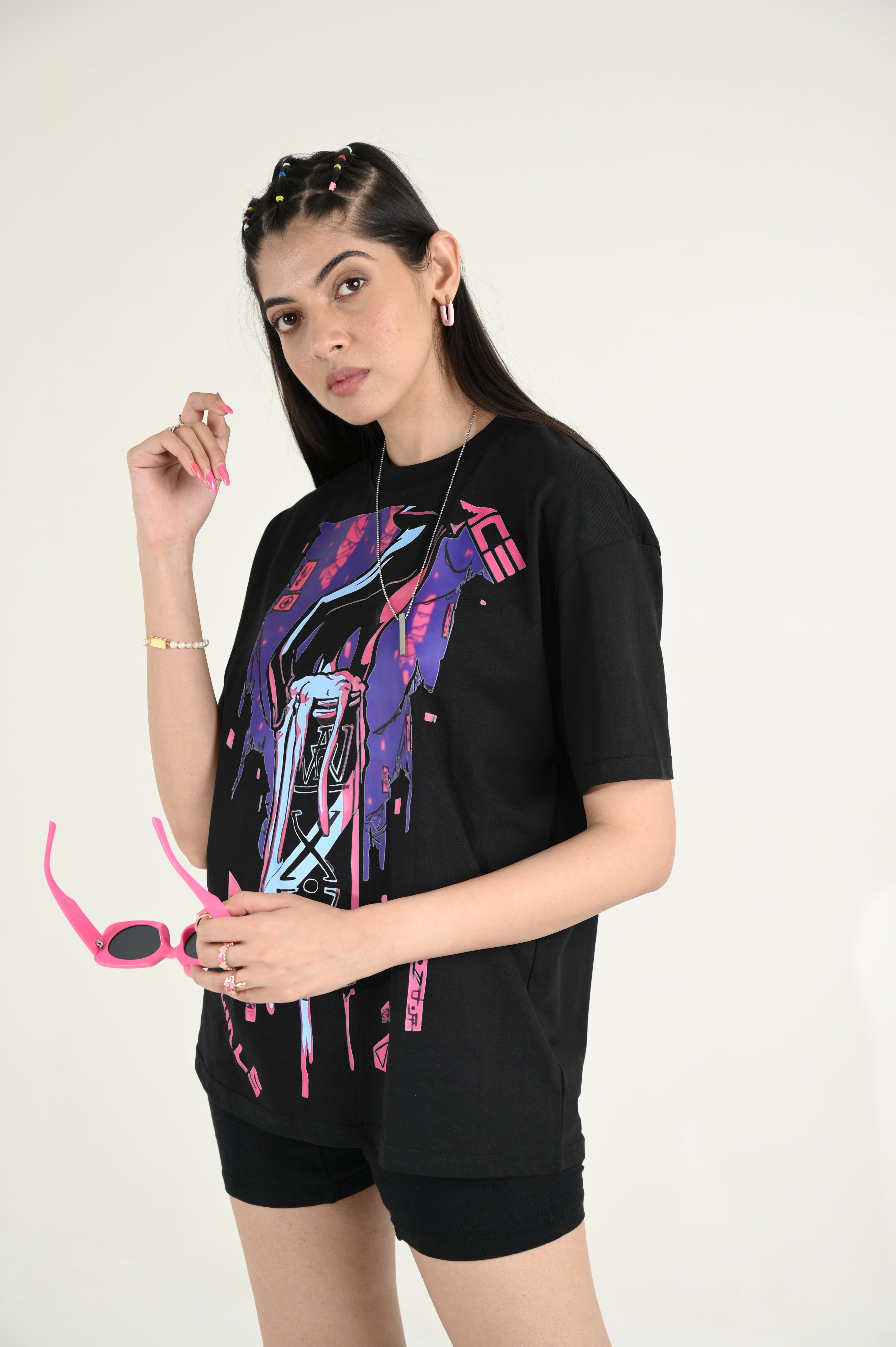 More vilas 100% Cotton Oversized Black T-shirt by Unfussy with 100% cotton, Black, Casual Wear, Organic, Oversized Fit, Printed, T-Shirts, Unfussy, Unisex, Womenswear at Kamakhyaa for sustainable fashion