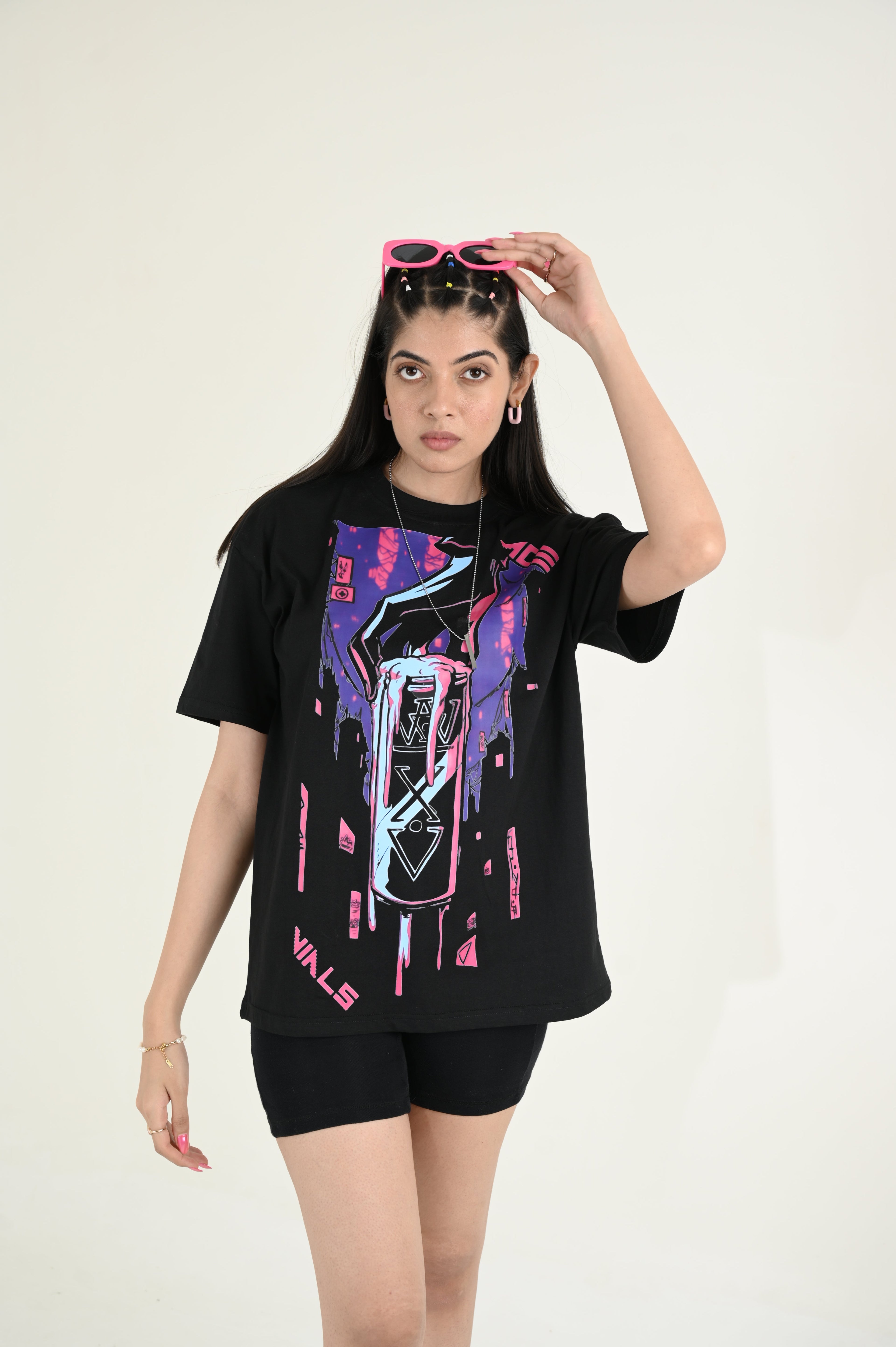 More vilas 100% Cotton Oversized Black T-shirt by Unfussy with 100% cotton, Black, Casual Wear, Organic, Oversized Fit, Printed, T-Shirts, Unfussy, Unisex, Womenswear at Kamakhyaa for sustainable fashion