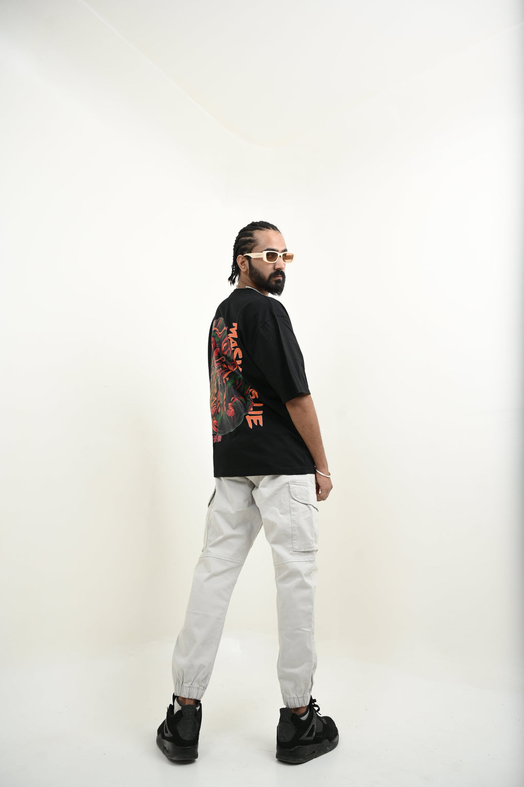 Mask It 100% Cotton Oversized Black T-shirt by Unfussy with 100% cotton, Black, Casual Wear, Organic, Oversized Fit, Printed, T-Shirts, Unfussy, Unisex, Womenswear at Kamakhyaa for sustainable fashion