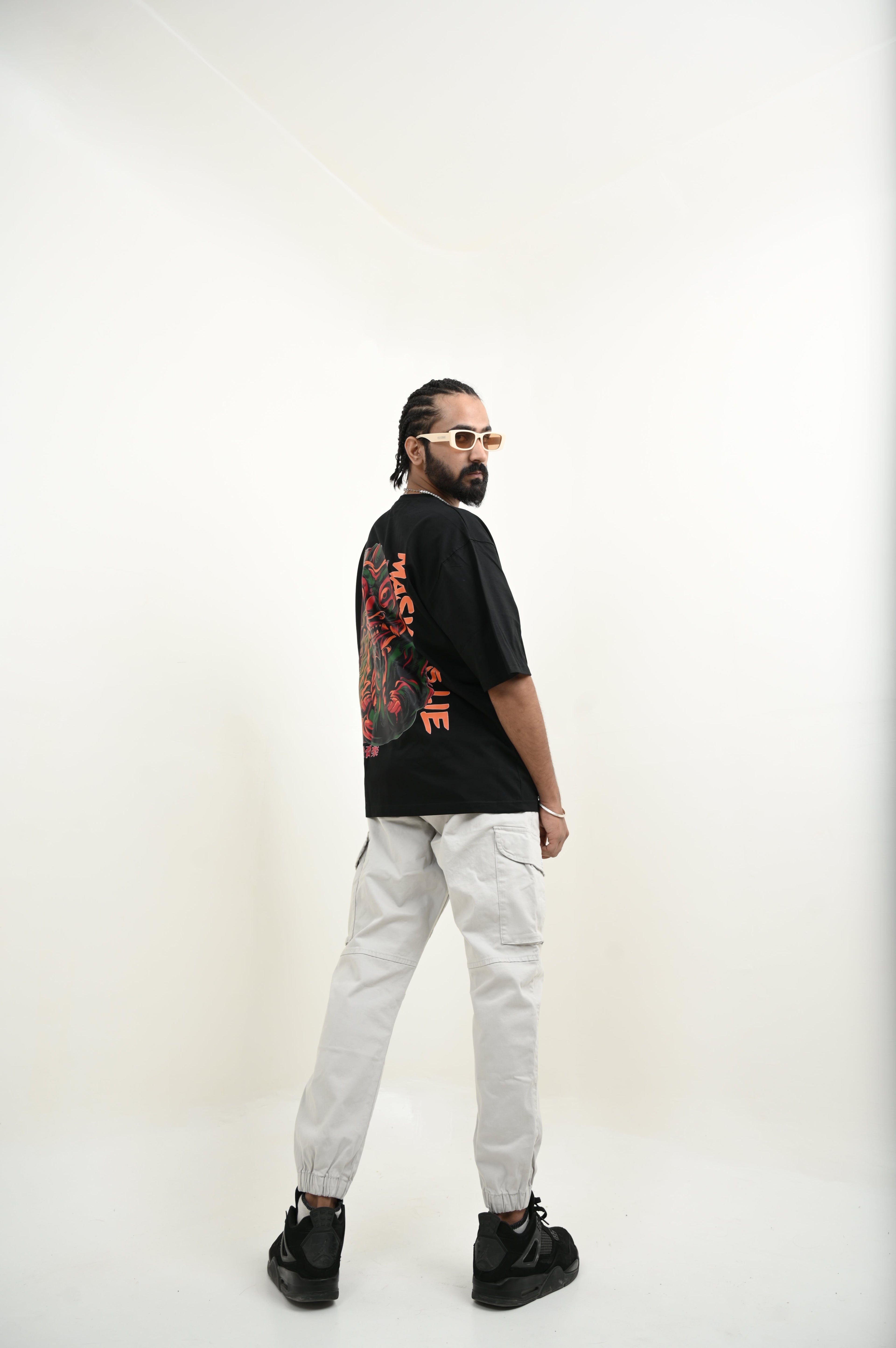 Mask It 100% Cotton Oversized Black T-shirt by Unfussy with 100% cotton, Black, Casual Wear, Organic, Oversized Fit, Printed, T-Shirts, Unfussy, Unisex, Womenswear at Kamakhyaa for sustainable fashion