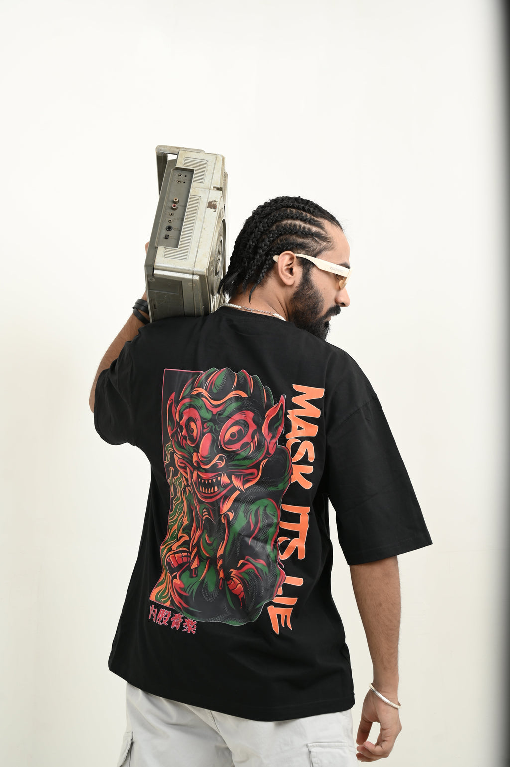 Mask It 100% Cotton Oversized Black T-shirt by Unfussy with 100% cotton, Black, Casual Wear, Organic, Oversized Fit, Printed, T-Shirts, Unfussy, Unisex, Womenswear at Kamakhyaa for sustainable fashion