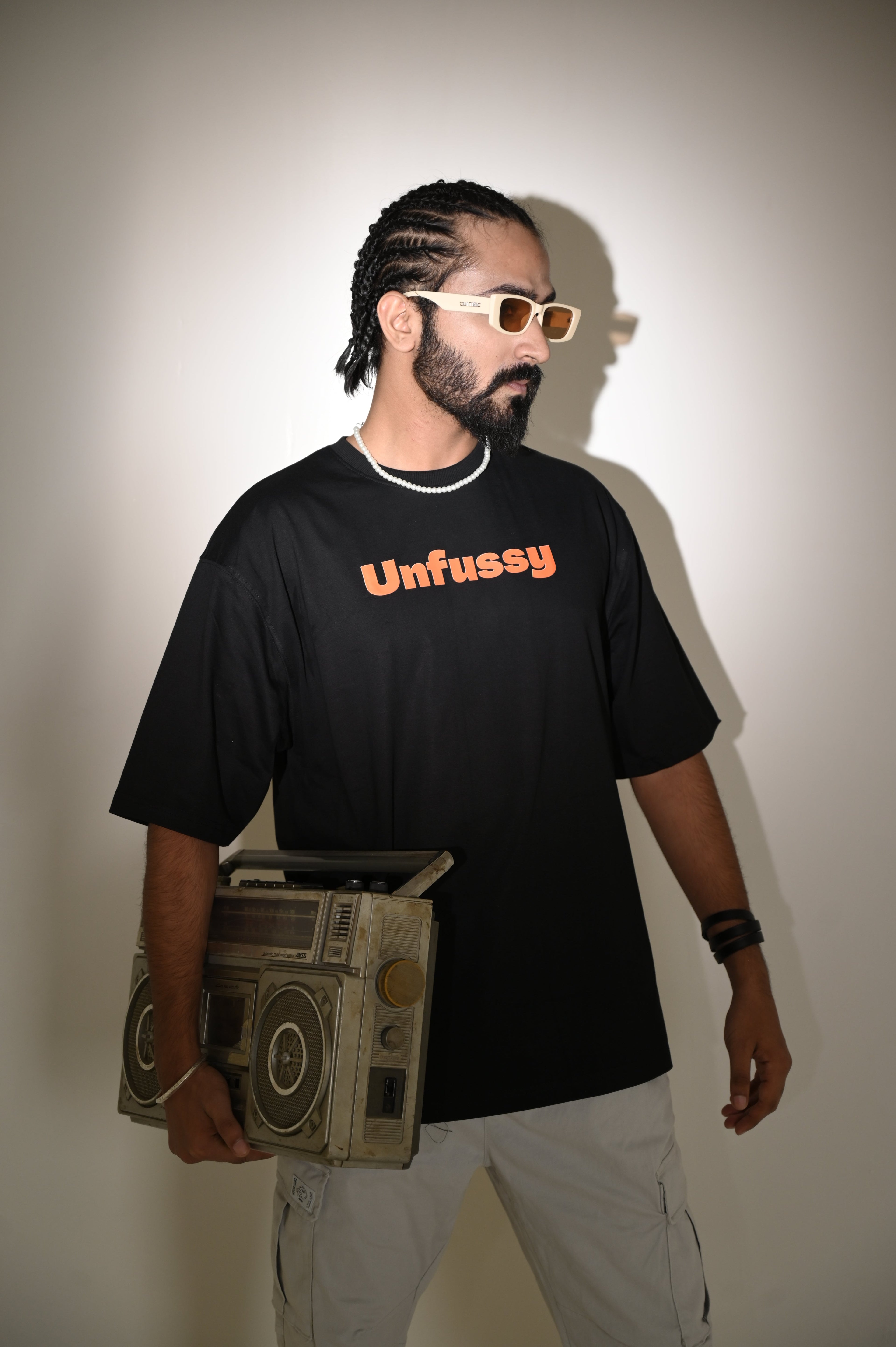 Mask It 100% Cotton Oversized Black T-shirt by Unfussy with 100% cotton, Black, Casual Wear, Organic, Oversized Fit, Printed, T-Shirts, Unfussy, Unisex, Womenswear at Kamakhyaa for sustainable fashion