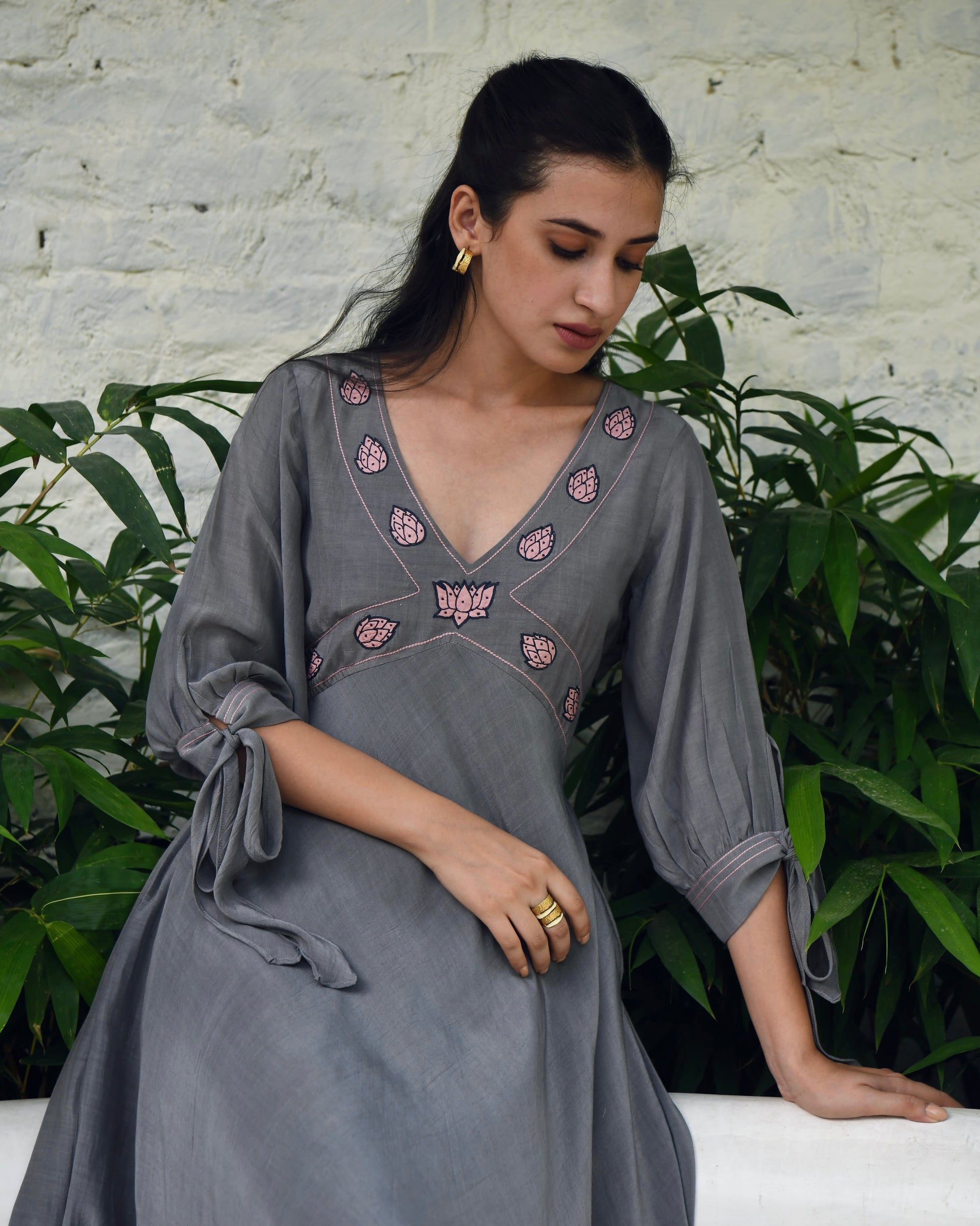 Grey Embroidered Silk Maxi Dress by Taro with Bangalore Silk, Dusk To Dawn by Taro, Embroidered, Evening Wear, Grey, July Sale, July Sale 2023, Maxi Dresses, Natural, Regular Fit, Silk, Womenswear at Kamakhyaa for sustainable fashion