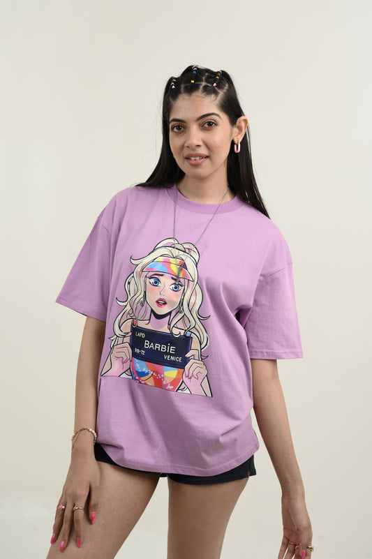 Barbie 100% Cotton Oversized Purple T-shirt by Unfussy with 100% cotton, Casual Wear, Organic, Oversized Fit, Printed, Purple, Shirts, T-Shirts, Unfussy, Unisex, Womenswear at Kamakhyaa for sustainable fashion
