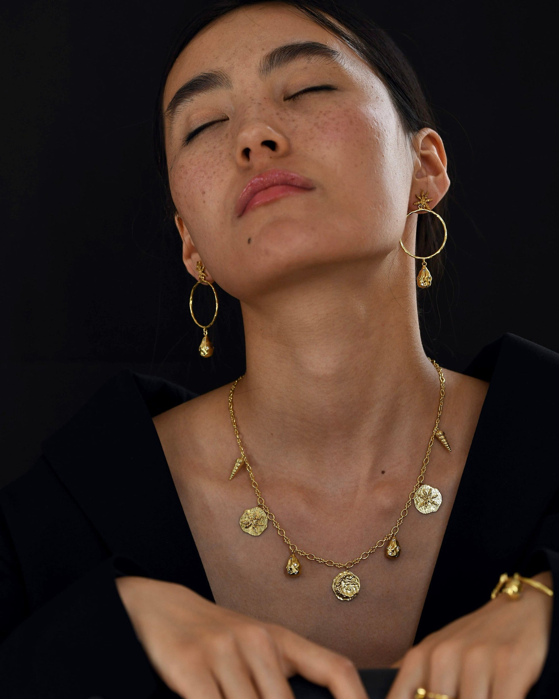 Gold Brass Galaxy Charm Necklaces by The Loom Art with Brass, Cosmic Dream by The Loom Art, Fashion Jewellery, For Daughter, Free Size, Gold, Gold Plated, jewelry, Natural, Necklaces at Kamakhyaa for sustainable fashion