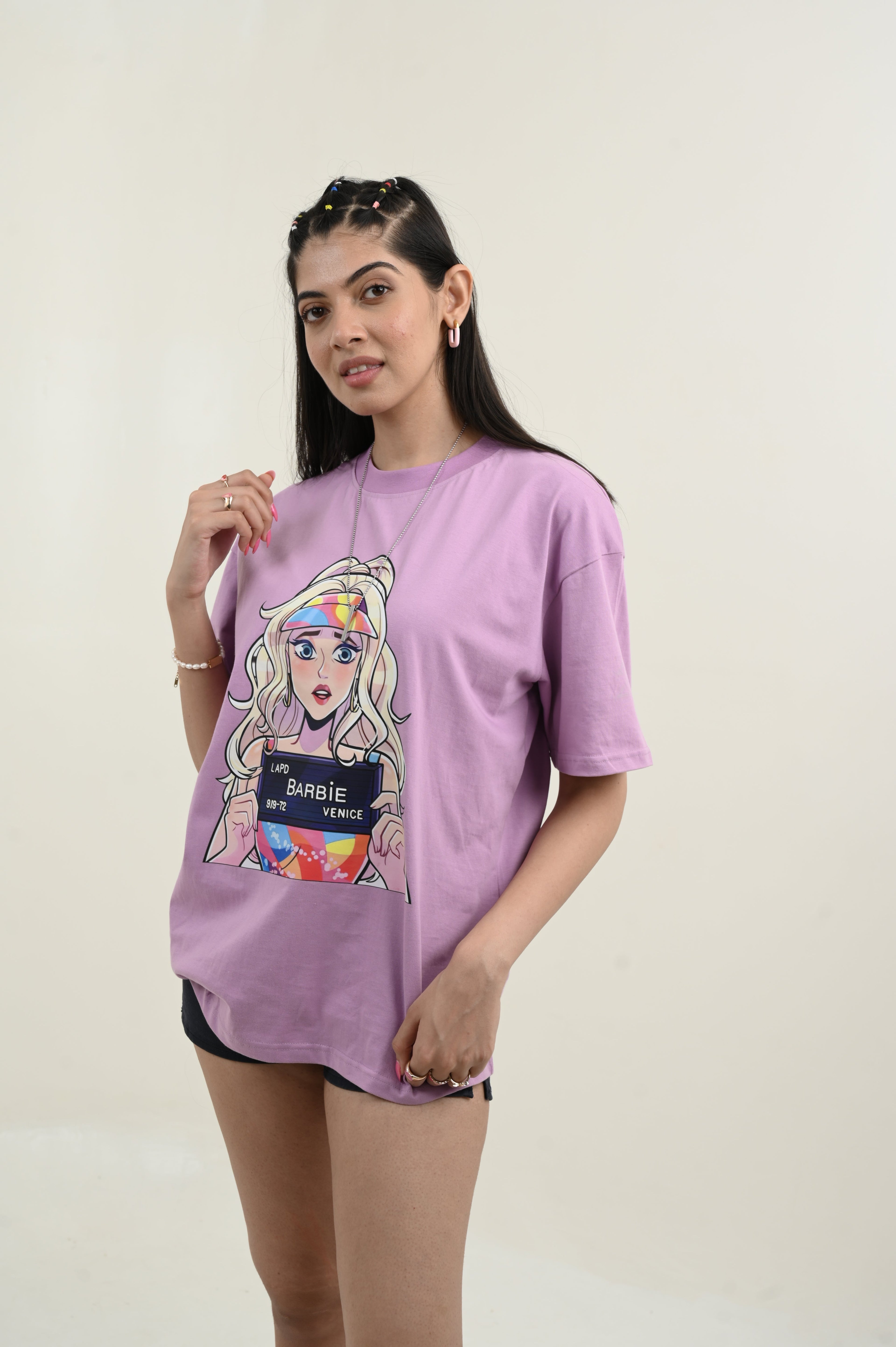 Barbie 100% Cotton Oversized Purple T-shirt by Unfussy with 100% cotton, Casual Wear, Organic, Oversized Fit, Printed, Purple, Shirts, T-Shirts, Unfussy, Unisex, Womenswear at Kamakhyaa for sustainable fashion