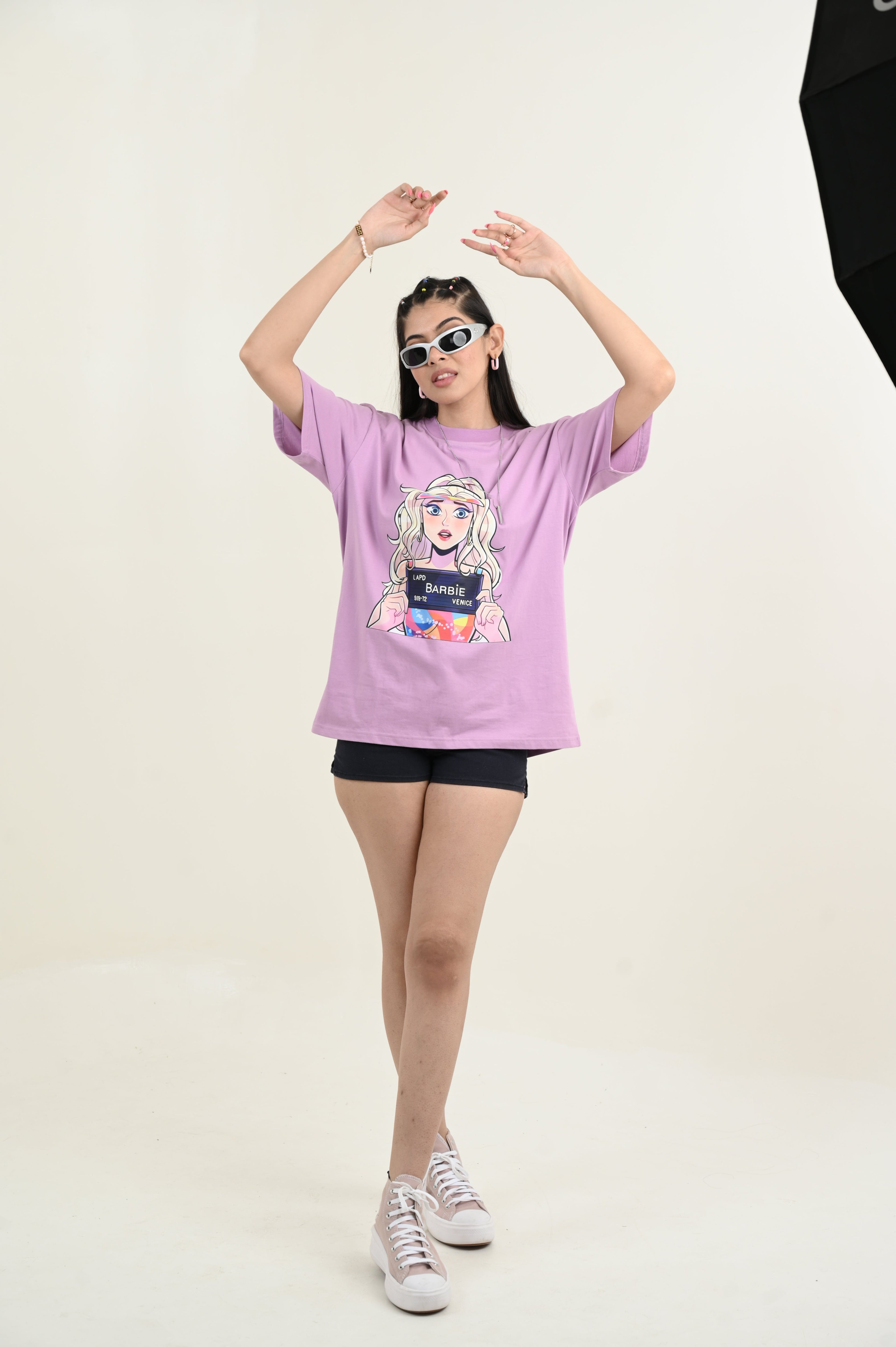 Barbie 100% Cotton Oversized Purple T-shirt by Unfussy with 100% cotton, Casual Wear, Organic, Oversized Fit, Printed, Purple, Shirts, T-Shirts, Unfussy, Unisex, Womenswear at Kamakhyaa for sustainable fashion