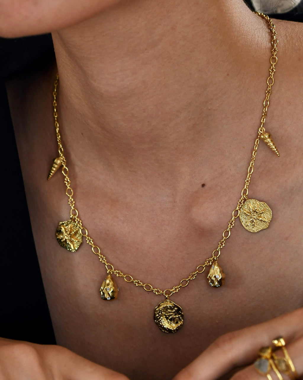 Gold Brass Galaxy Charm Necklaces by The Loom Art with Brass, Cosmic Dream by The Loom Art, Fashion Jewellery, For Daughter, Free Size, Gold, Gold Plated, jewelry, Natural, Necklaces at Kamakhyaa for sustainable fashion