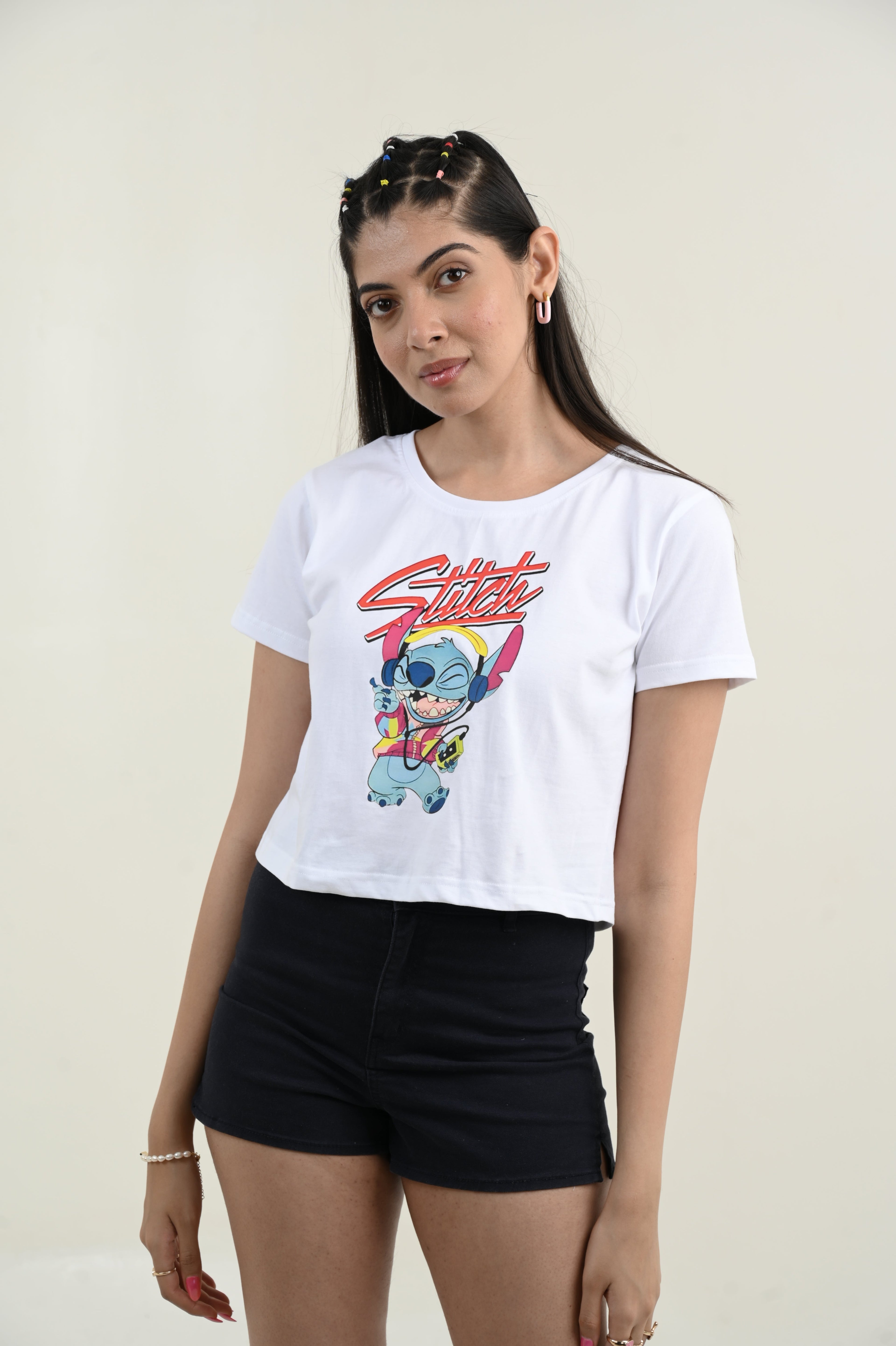 Cool Stitch 100% Cotton Crop White T-shirt by Unfussy with 100% cotton, Casual Wear, Crop Tops, Organic, Oversized Fit, Printed, T-Shirts, Unfussy, Unisex, White, Womenswear at Kamakhyaa for sustainable fashion