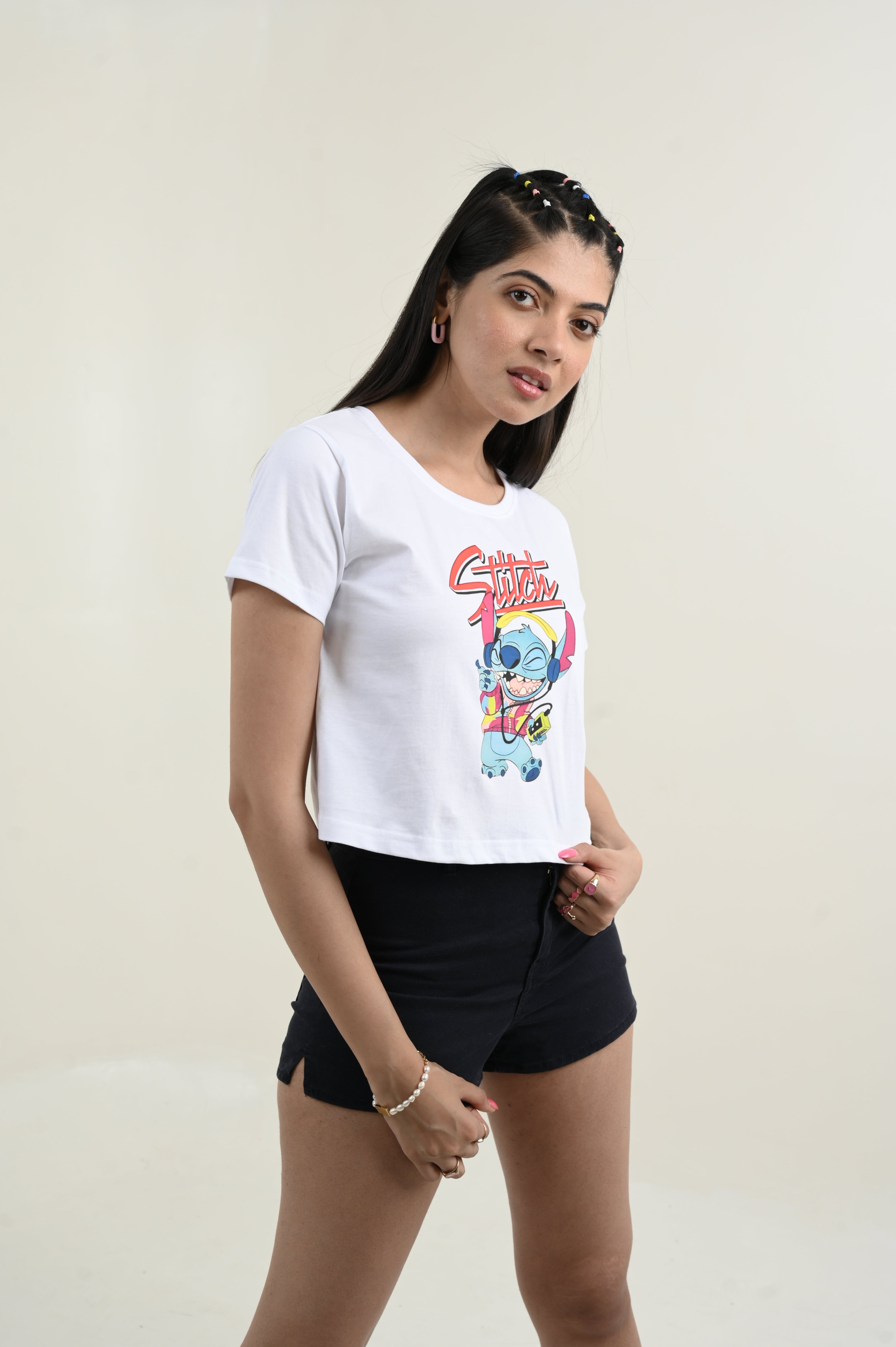 Cool Stitch 100% Cotton Crop White T-shirt by Unfussy with 100% cotton, Casual Wear, Crop Tops, Organic, Oversized Fit, Printed, T-Shirts, Unfussy, Unisex, White, Womenswear at Kamakhyaa for sustainable fashion