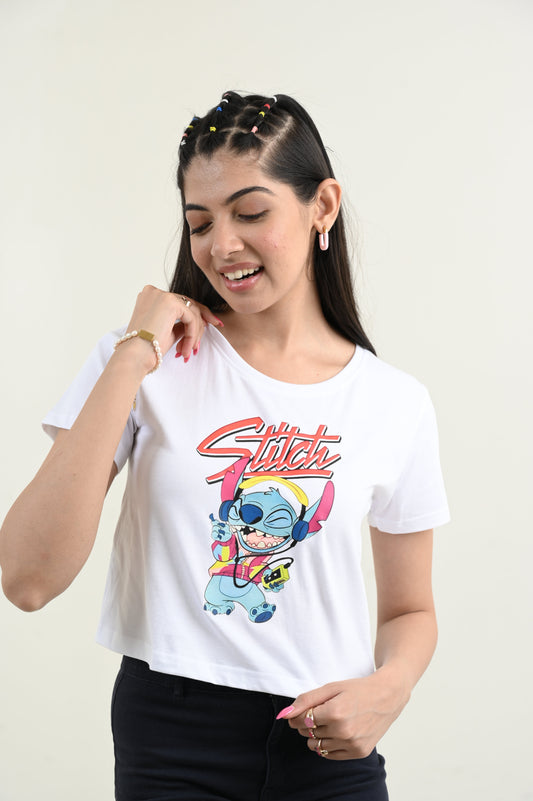 Cool Stitch 100% Cotton Crop White T-shirt by Unfussy with 100% cotton, Casual Wear, Crop Tops, Organic, Oversized Fit, Printed, T-Shirts, Unfussy, Unisex, White, Womenswear at Kamakhyaa for sustainable fashion