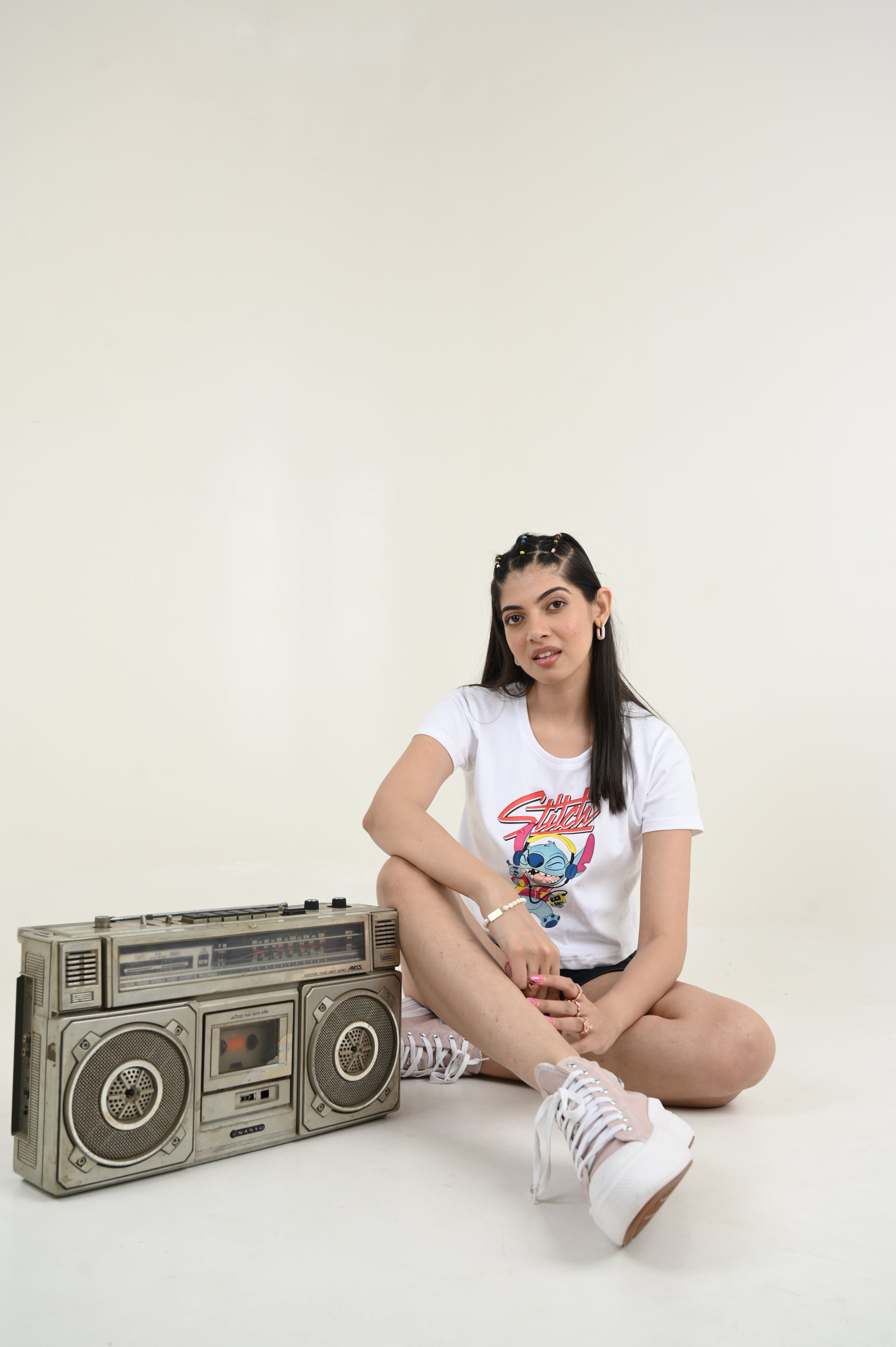 Cool Stitch 100% Cotton Crop White T-shirt by Unfussy with 100% cotton, Casual Wear, Crop Tops, Organic, Oversized Fit, Printed, T-Shirts, Unfussy, Unisex, White, Womenswear at Kamakhyaa for sustainable fashion