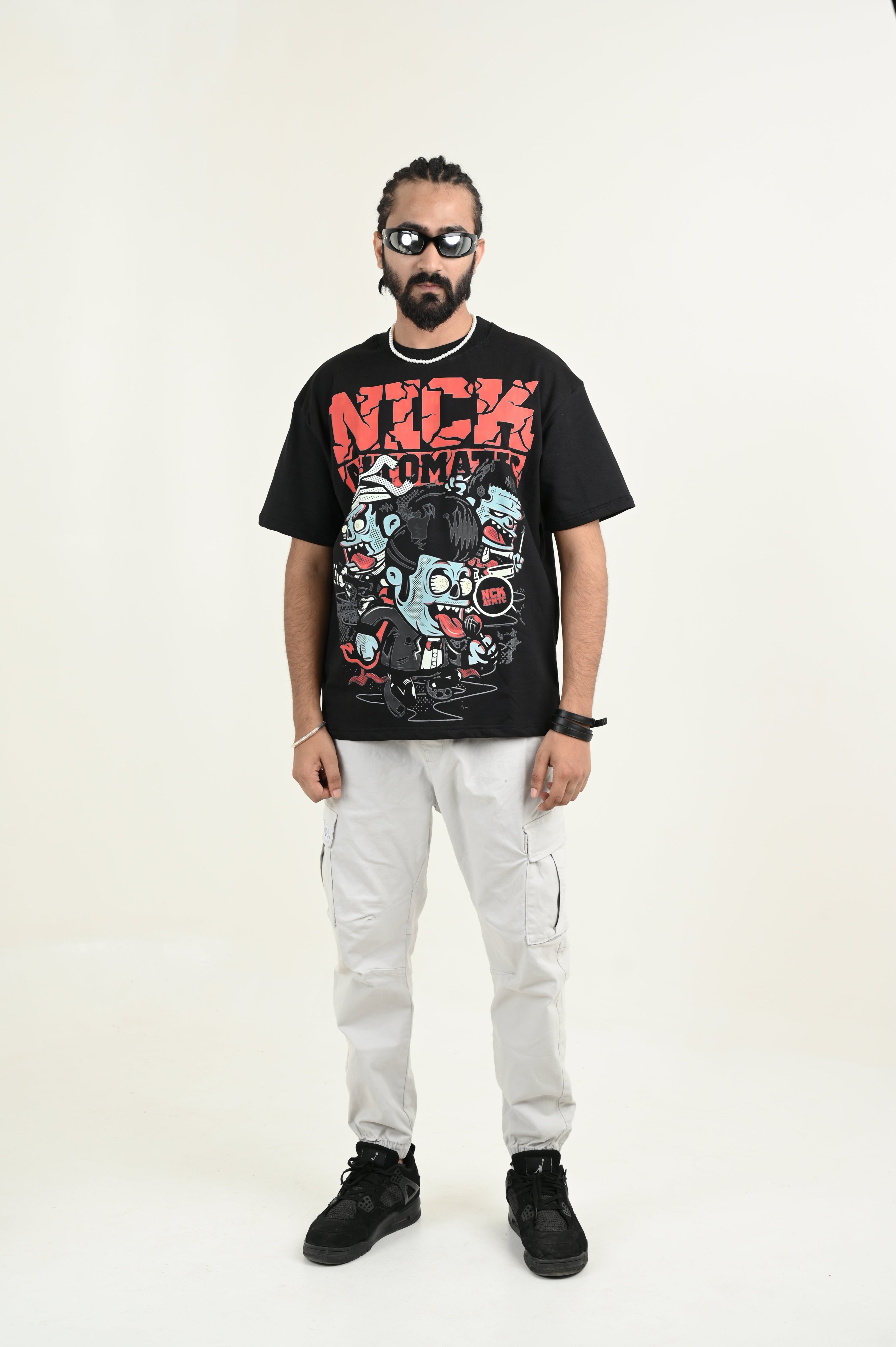 Nick Automatic 100% Cotton Oversized Black T-shirt by Unfussy with 100% cotton, Black, Casual Wear, Organic, Oversized Fit, Printed, T-Shirts, Unfussy, Unisex, Womenswear at Kamakhyaa for sustainable fashion