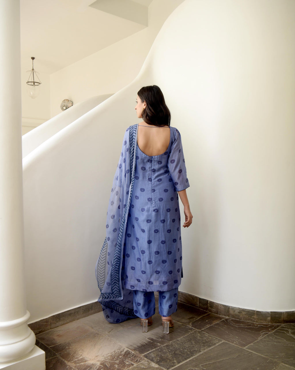 Blue Sleeveless Chiffon Kurta Set With Dupatta by Taro with Blue, Chiffon, Evening Wear, Gulzar by Taro, Indian Wear, July Sale, July Sale 2023, Kurta Pant Sets, Kurta Set With Dupatta, Natural, Prints, Regular Fit, Womenswear at Kamakhyaa for sustainable fashion