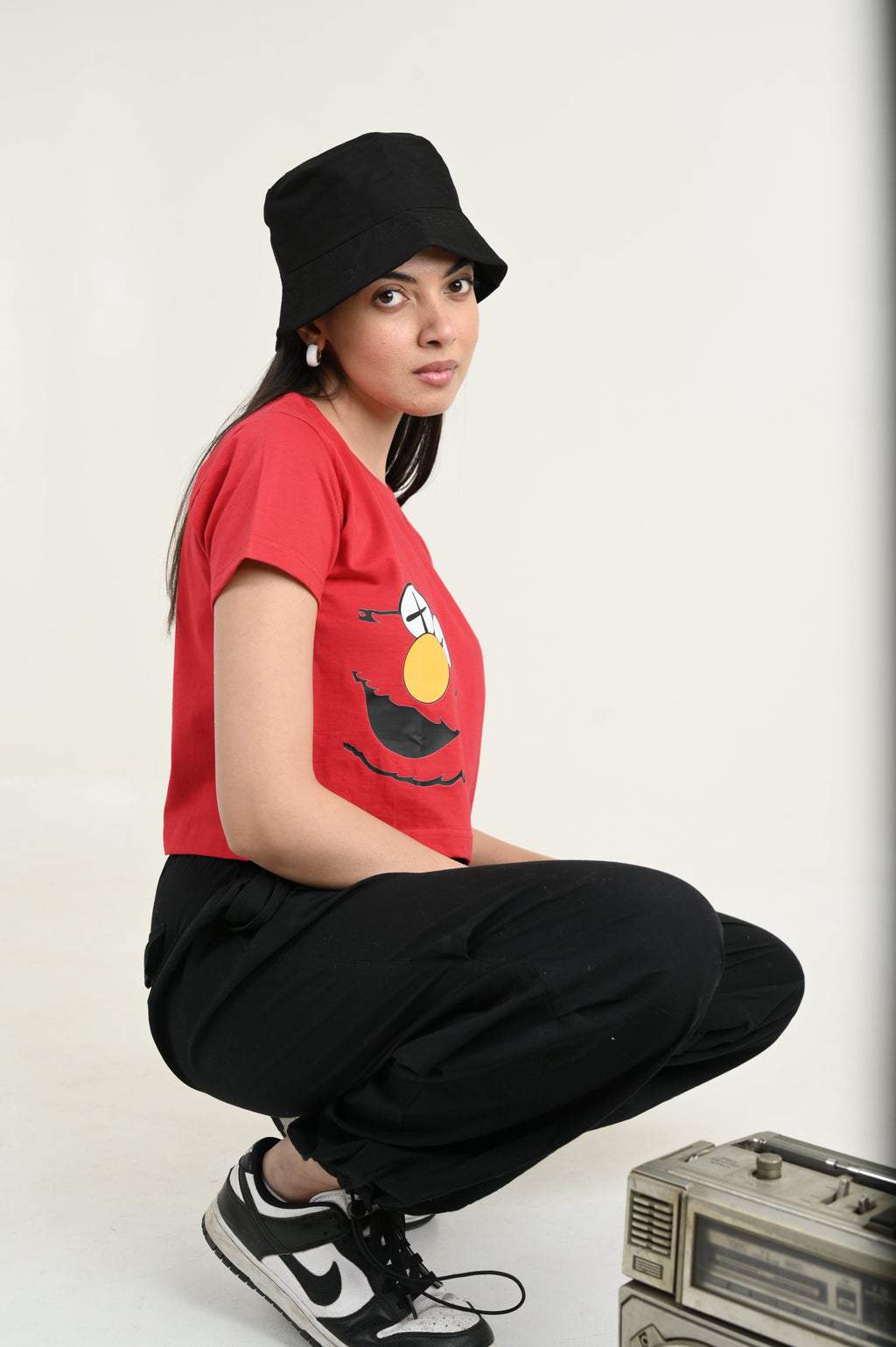 Elmo 100% Cotton Crop Red T-shirt by Unfussy with 100% cotton, Casual Wear, Crop Tops, Organic, Oversized Fit, Printed, Red, T-Shirts, Unfussy, Unisex, Womenswear at Kamakhyaa for sustainable fashion