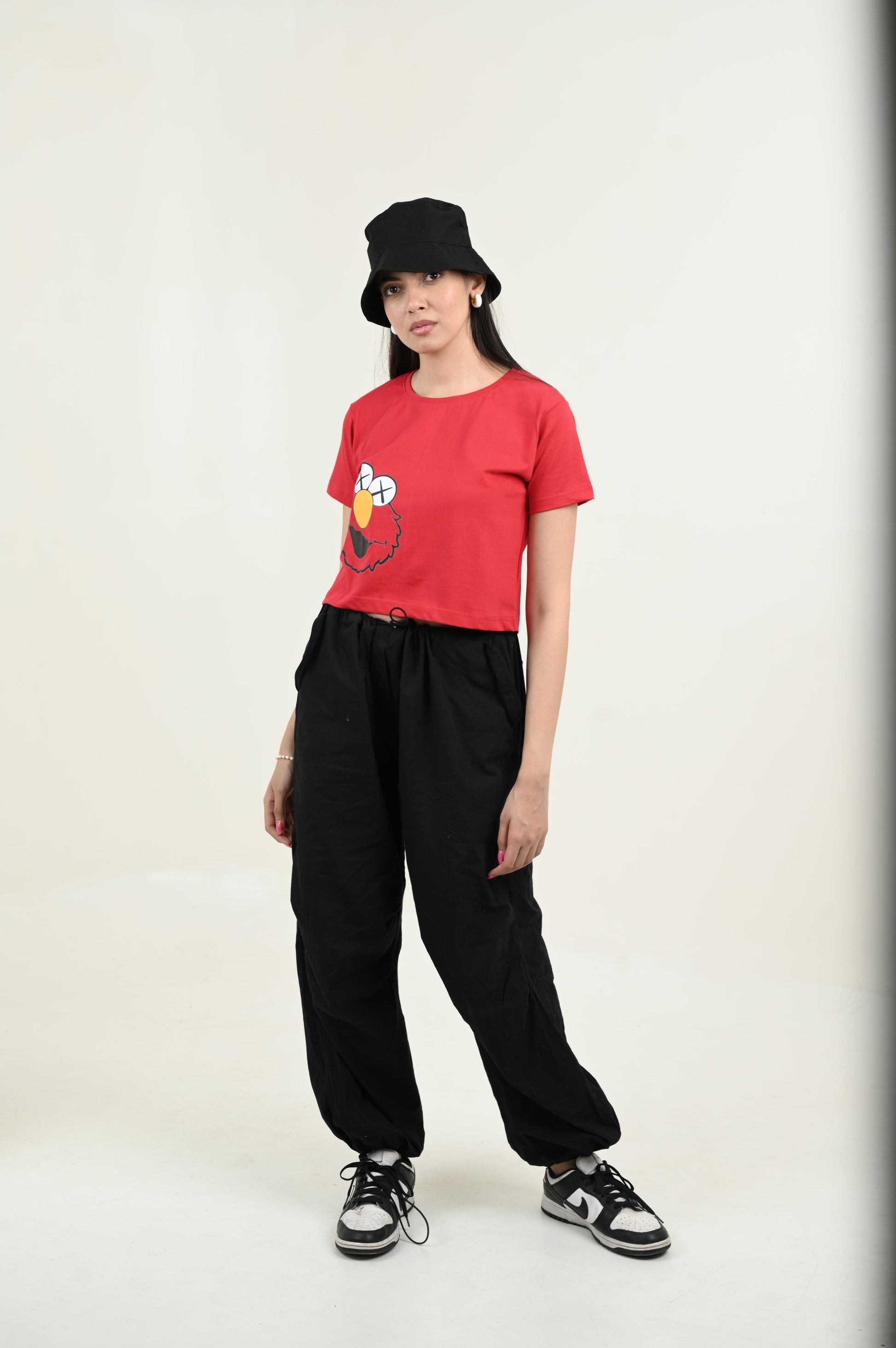 Elmo 100% Cotton Crop Red T-shirt by Unfussy with 100% cotton, Casual Wear, Crop Tops, Organic, Oversized Fit, Printed, Red, T-Shirts, Unfussy, Unisex, Womenswear at Kamakhyaa for sustainable fashion