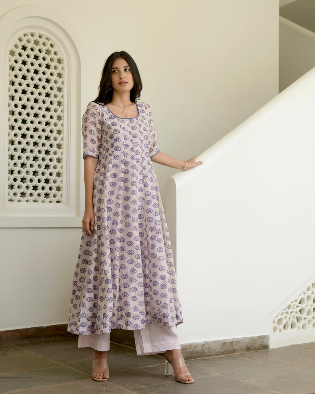 Pink Chanderi Silk Kurta Set With Dupatta by Taro with Chiffon, Evening Wear, Gulzar by Taro, Indian Wear, July Sale, July Sale 2023, Kurta Set With Dupatta, Mulmul, Natural, Pink, Regular Fit, Solids, Womenswear at Kamakhyaa for sustainable fashion