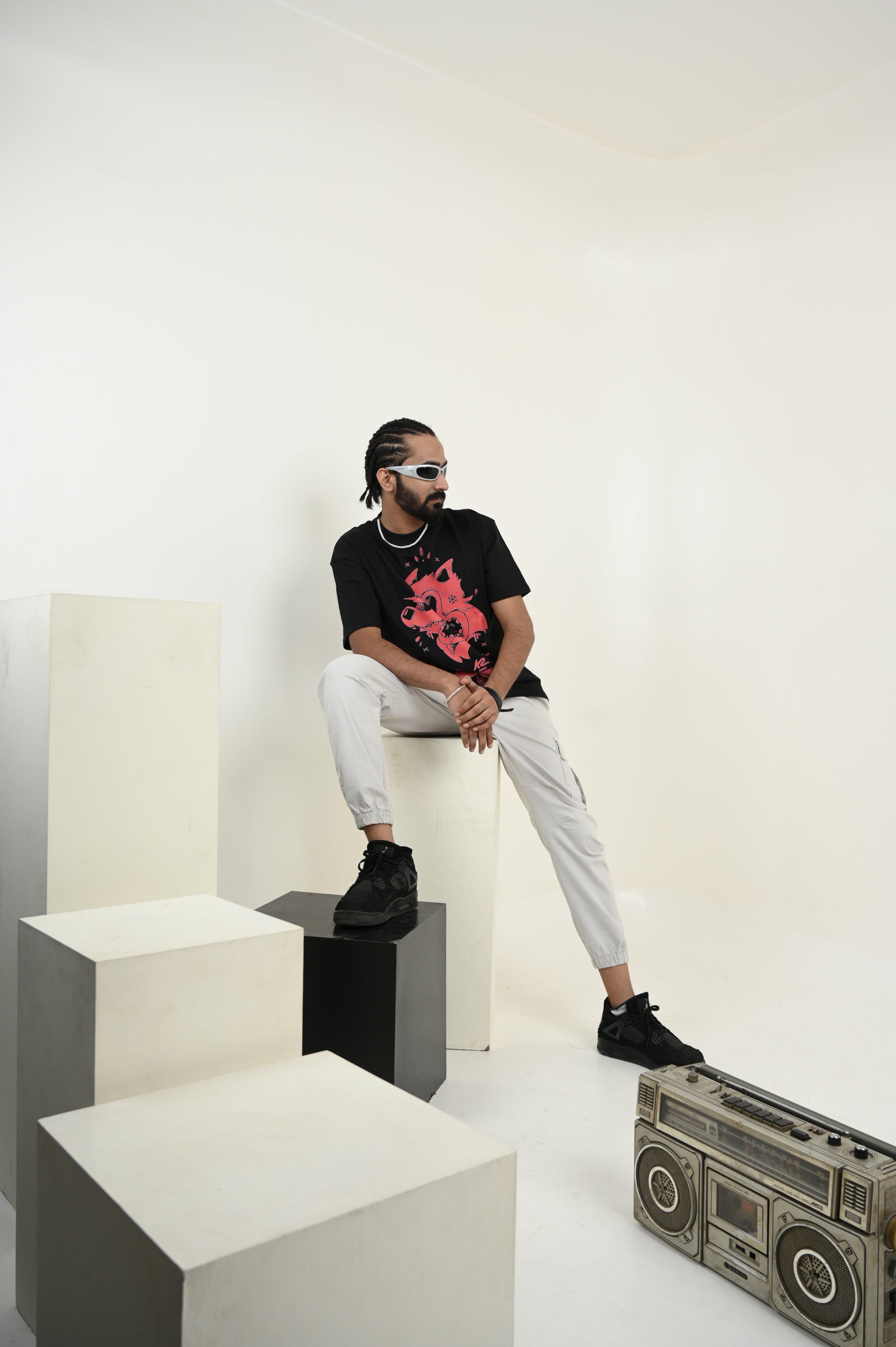 Chilled 100% Cotton Oversized Black T-shirt by Unfussy with 100% cotton, Black, Casual Wear, Organic, Oversized Fit, Printed, T-Shirts, Unfussy, Unisex, Womenswear at Kamakhyaa for sustainable fashion