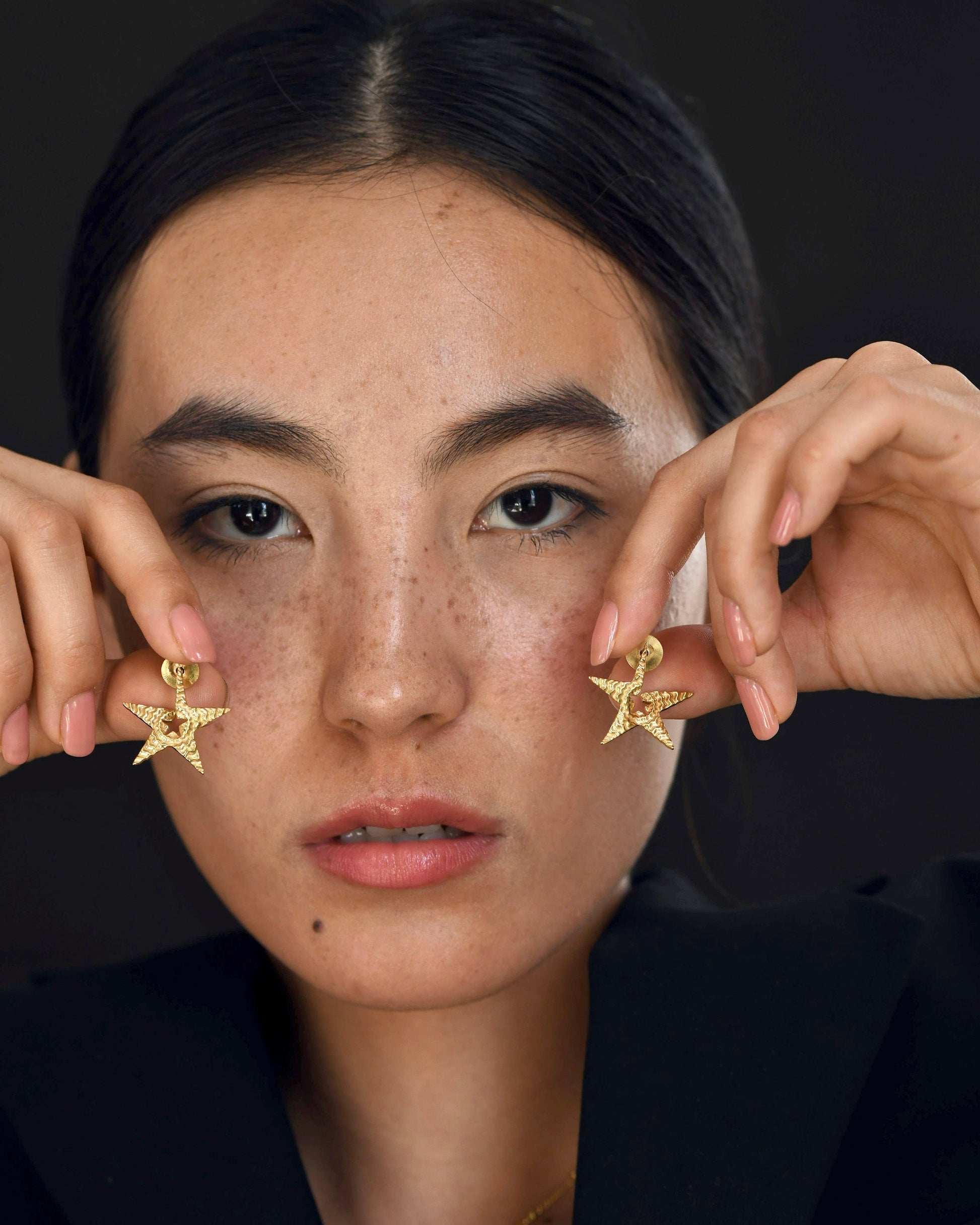 Gold Brass Tinted Star Studs by The Loom Art with Brass, Cosmic Dream by The Loom Art, Fashion Jewellery, Free Size, Gold, Gold Plated, jewelry, Less than $50, Natural, Office Wear Jewellery, Stud Earrings at Kamakhyaa for sustainable fashion