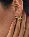 Gold Brass Tinted Star Studs by The Loom Art with Brass, Cosmic Dream by The Loom Art, Fashion Jewellery, Free Size, Gold, Gold Plated, jewelry, Less than $50, Natural, Office Wear Jewellery, Stud Earrings at Kamakhyaa for sustainable fashion