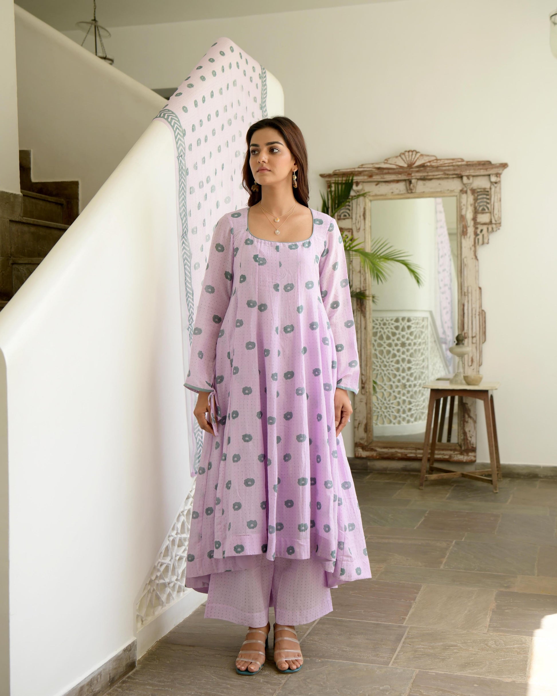 Pink Cotton Kurta Set With Dupatta by Taro with Checks, Evening Wear, Gulzar by Taro, Indian Wear, July Sale, July Sale 2023, Kurta Palazzo Sets, Kurta Set With Dupatta, Natural, Pink, Prints, Regular Fit, Womenswear at Kamakhyaa for sustainable fashion