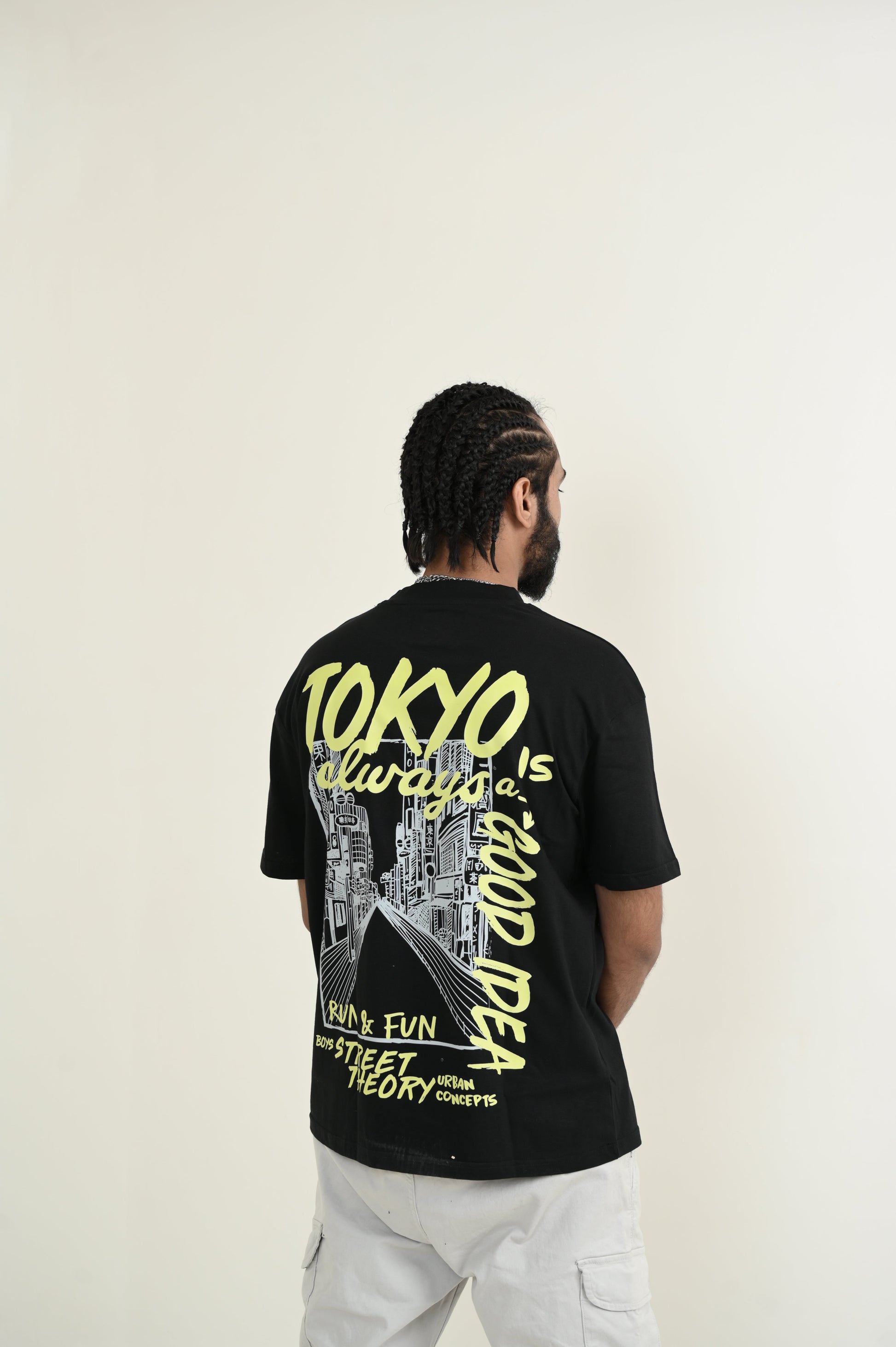 Tokyo Street 100% Cotton Oversized Black T-shirt by Unfussy with 100% cotton, Black, Casual Wear, Organic, Oversized Fit, Printed, T-Shirts, Unfussy, Unisex, Womenswear at Kamakhyaa for sustainable fashion