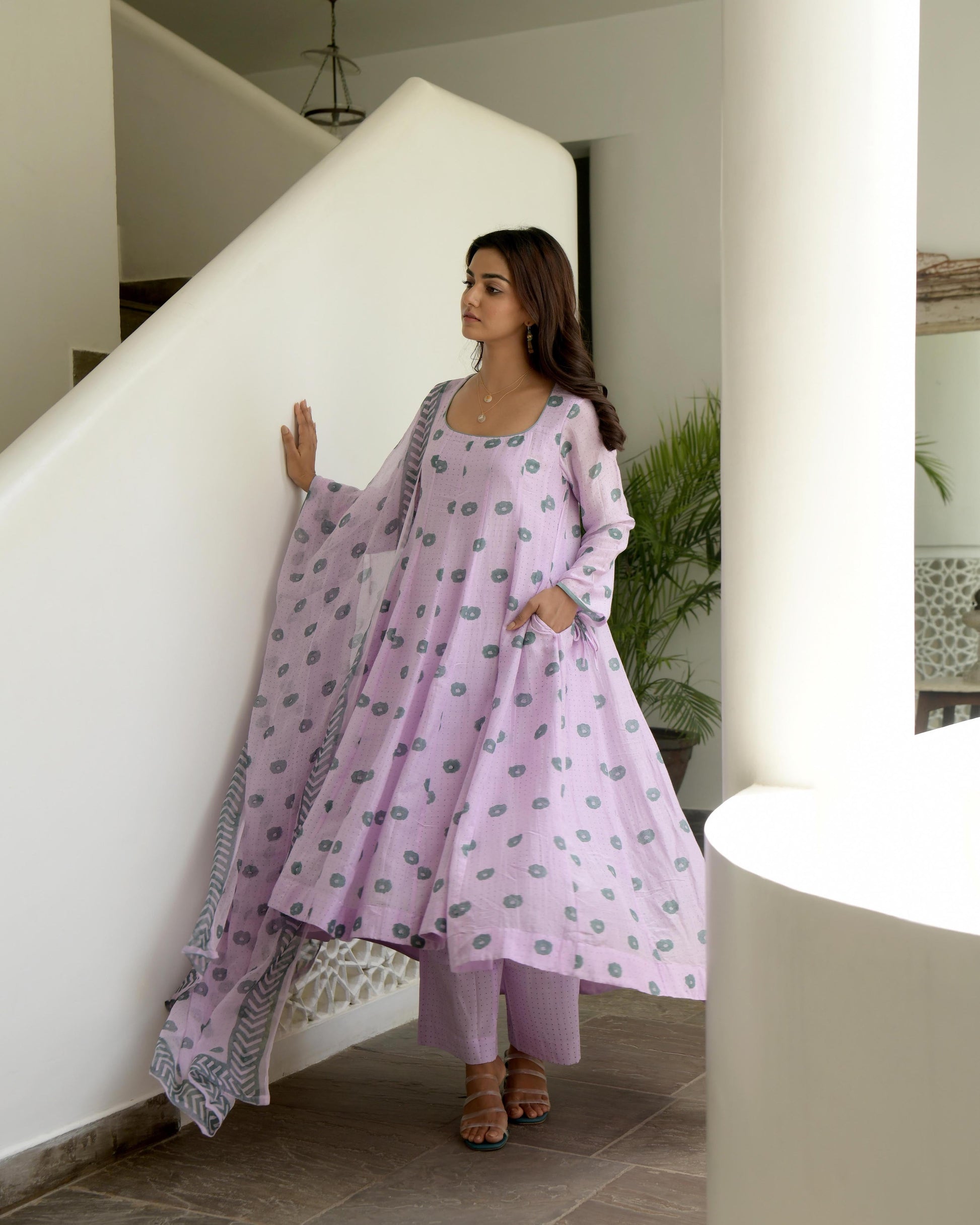Pink Cotton Kurta Set With Dupatta Indian Wear Gulzar Taro, Dupatta, Natural, Pink, Prints, Regular Fit Taro Kamakhyaa