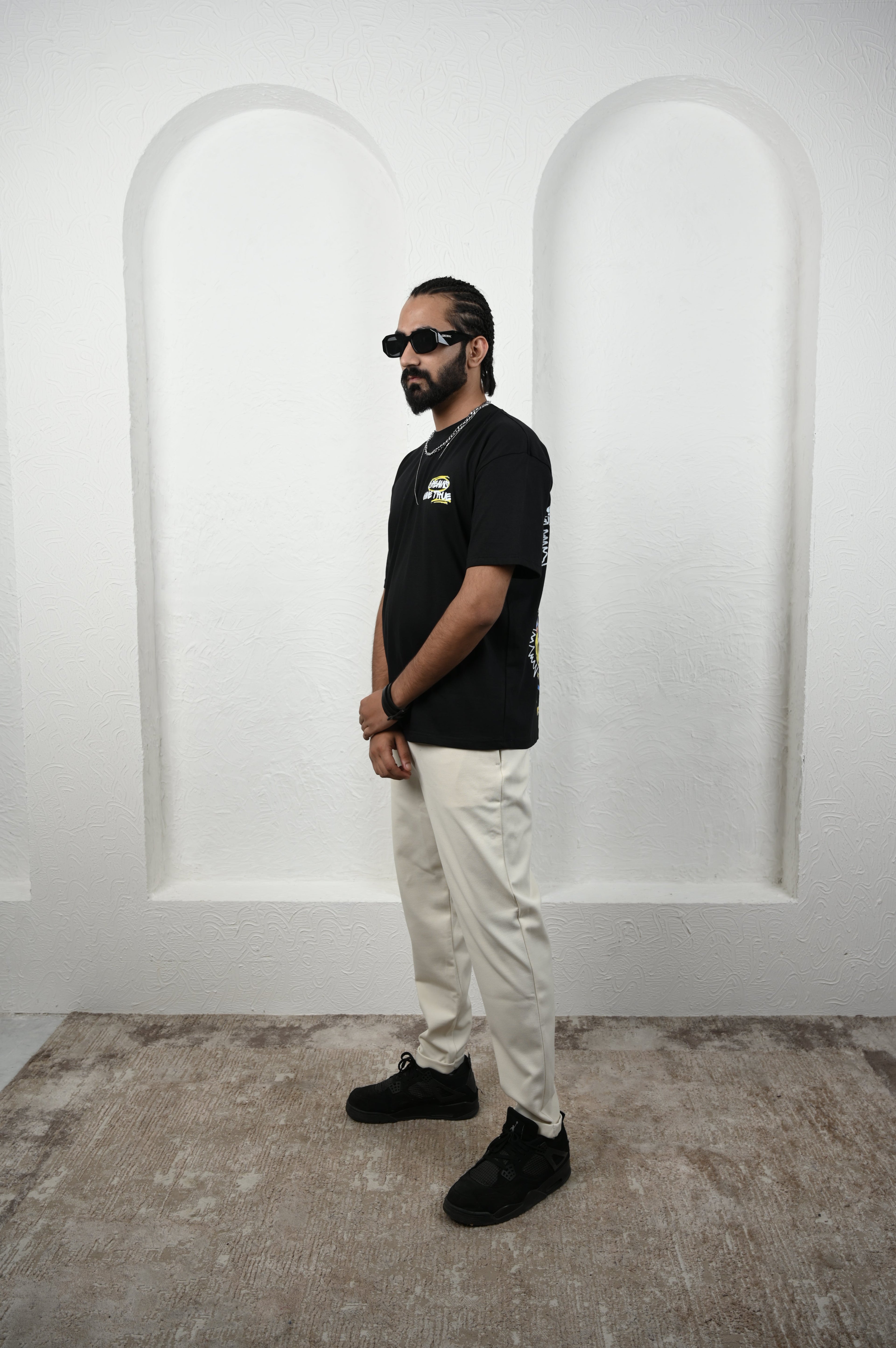 Smile Please 100% Cotton Oversized Black T-shirt by Unfussy with 100% cotton, Black, Casual Wear, Organic, Oversized Fit, Printed, T-Shirts, Unfussy, Unisex, Womenswear at Kamakhyaa for sustainable fashion