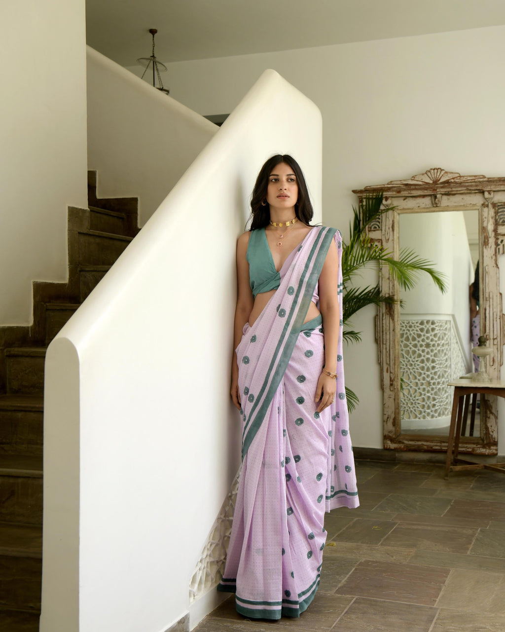 Pink Cotton Saree Set by Taro with Evening Wear, Gulzar by Taro, Handwoven Cotton, Indian Wear, July Sale, July Sale 2023, Natural, Pink, Prints, Regular Fit, Saree Sets, Womenswear at Kamakhyaa for sustainable fashion