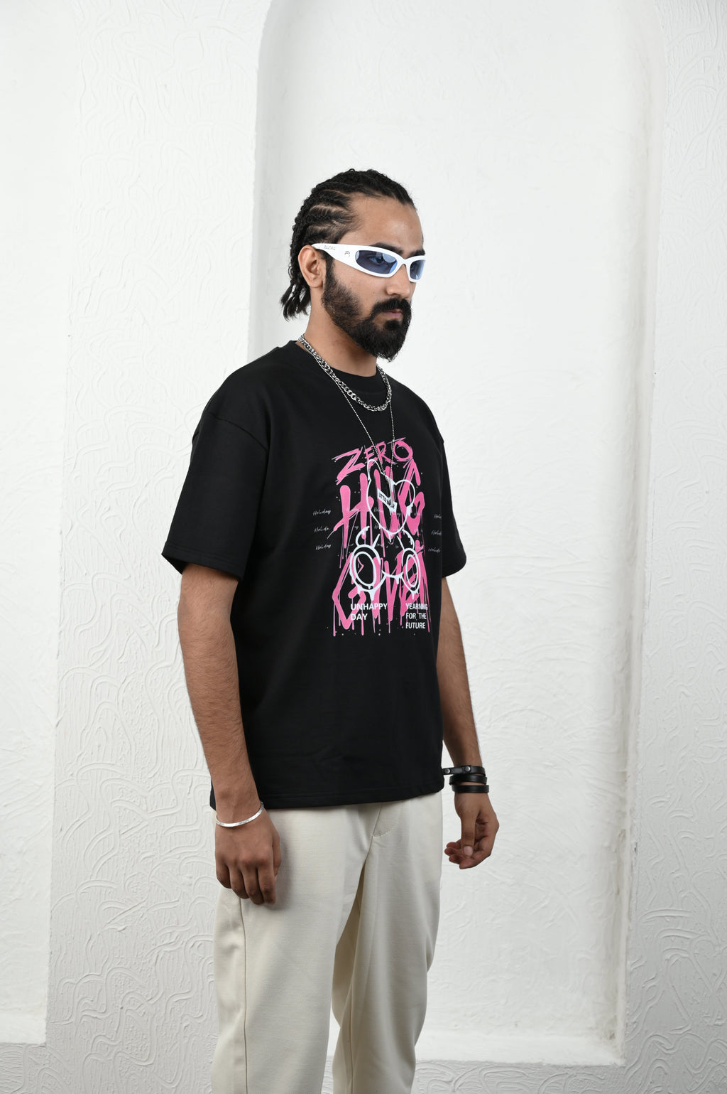 Zero Hug 100% Cotton Oversized Black T-shirt by Unfussy with 100% cotton, Black, Casual Wear, Organic, Oversized Fit, Printed, T-Shirts, Unfussy, Unisex at Kamakhyaa for sustainable fashion
