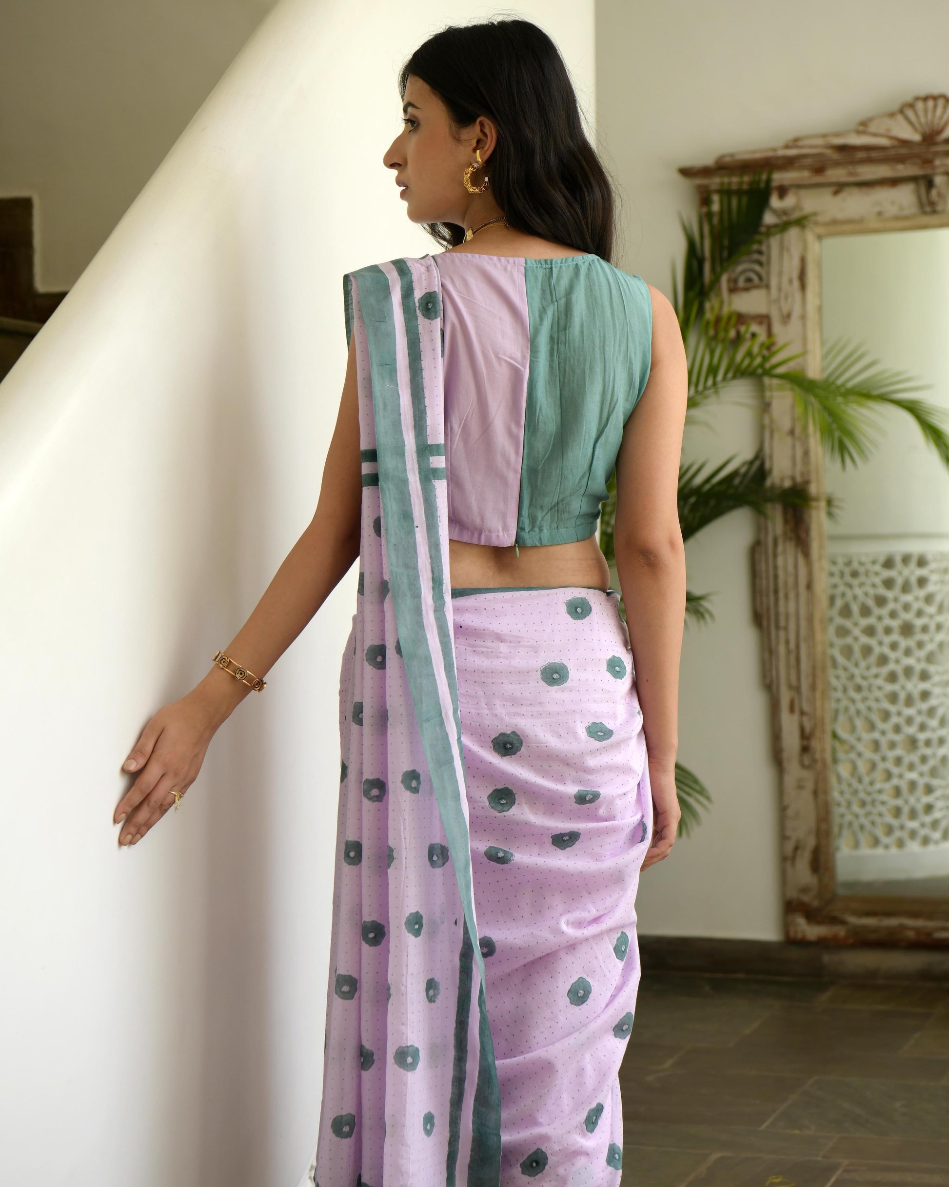 Pink Cotton Saree Set Gulzar Taro, Natural, Pink, Prints, Regular Fit Kamakhyaa
