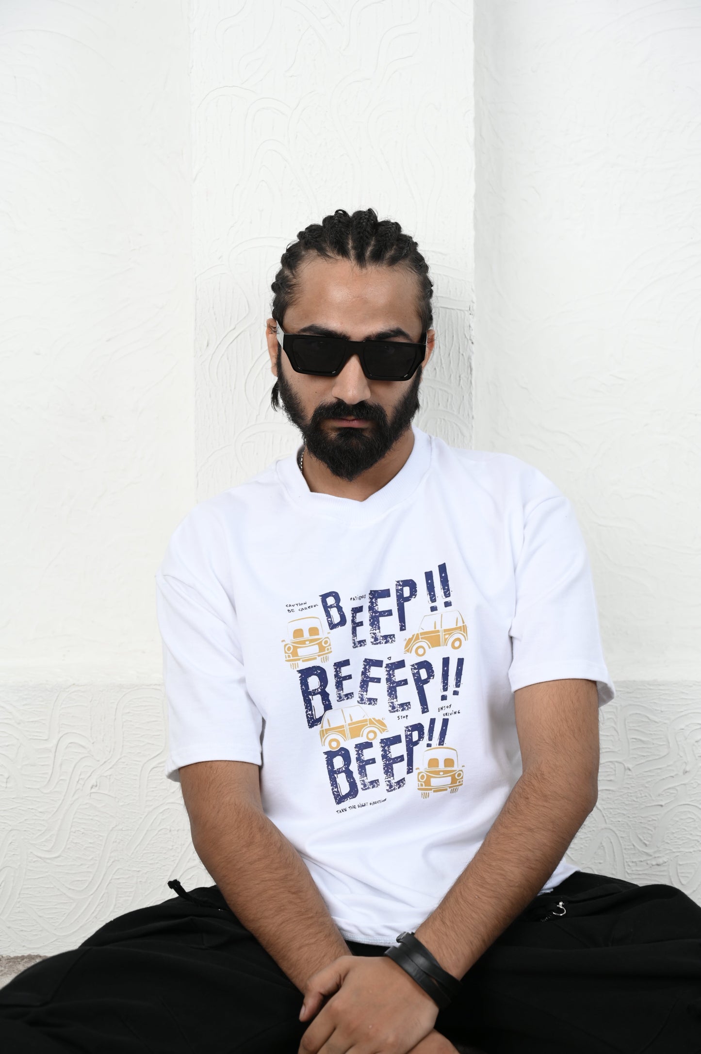 Beep More 100% Cotton Oversized White T-shirt by Unfussy with 100% cotton, Casual Wear, Menswear, Organic, Oversized Fit, Printed, T-Shirts, Unfussy, Unisex, White at Kamakhyaa for sustainable fashion