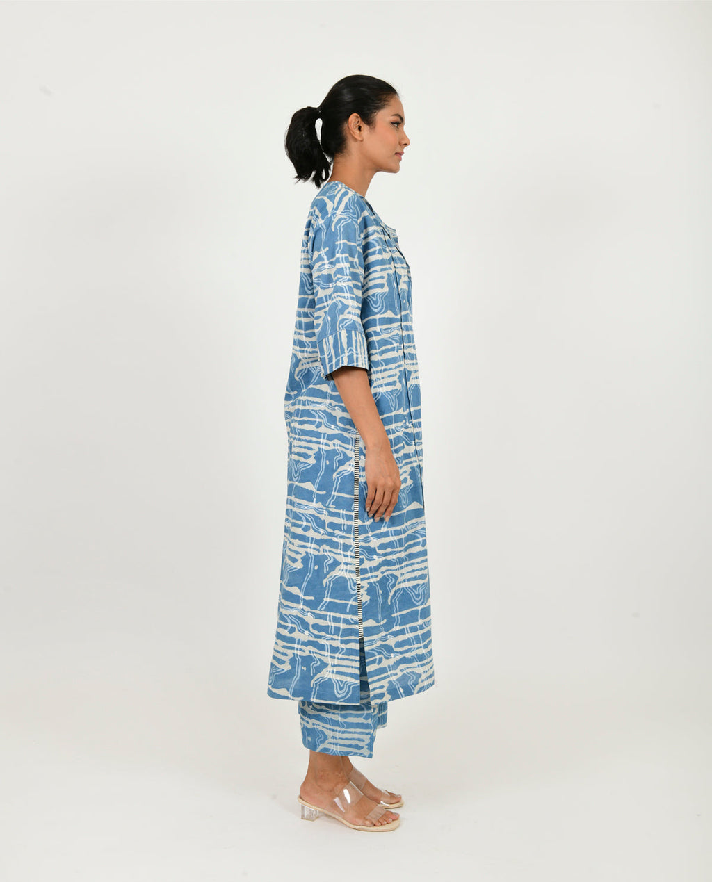 Blue Co-ord Set by Rias Jaipur with 100% Organic Cotton, Blue, Casual Wear, Co-ord Sets, Linen, Natural, Office Wear Co-ords, Prints, Relaxed Fit, Scribble Prints, Womenswear, Yaadein, Yaadein by Rias Jaipur at Kamakhyaa for sustainable fashion
