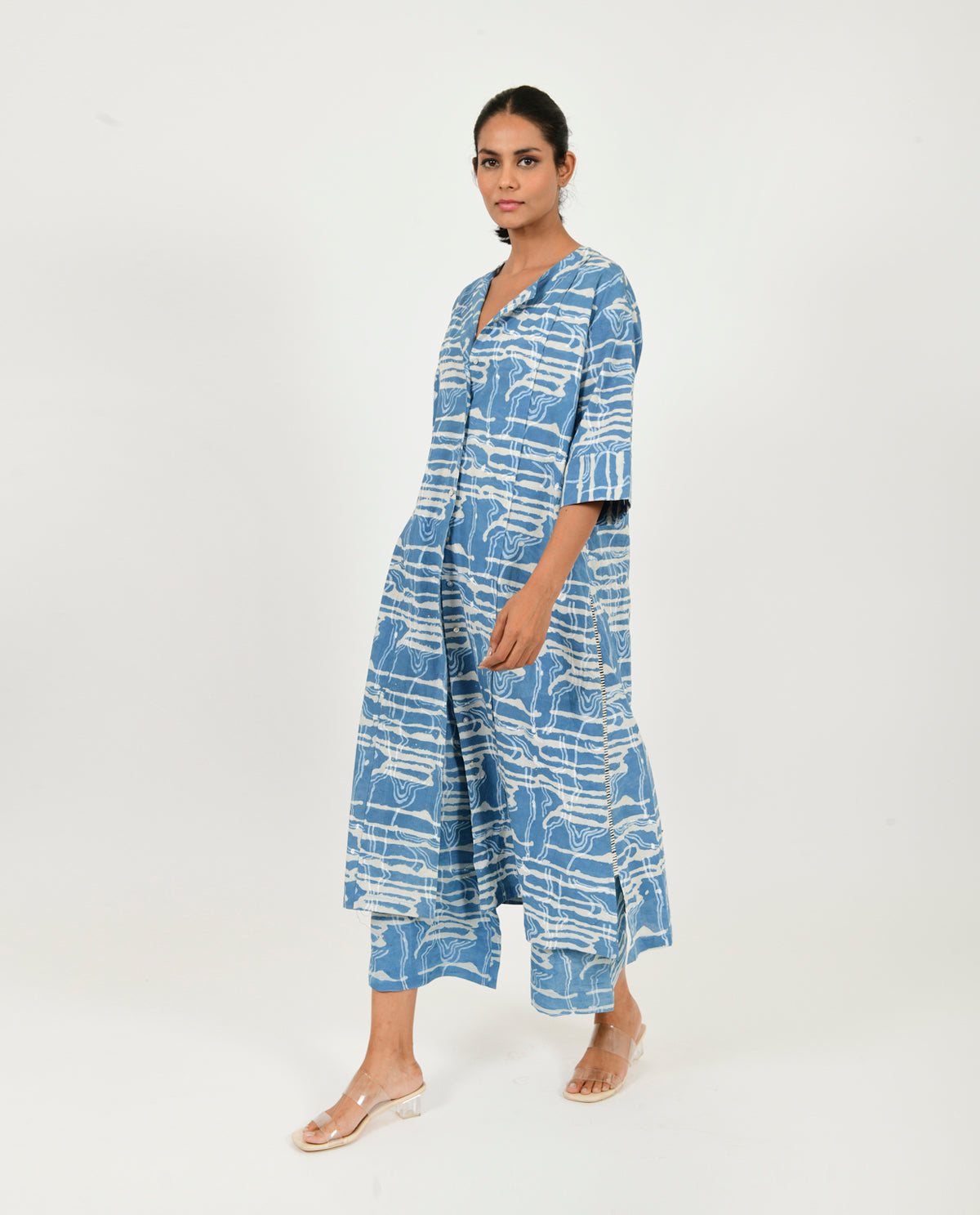 Blue Co-ord Set by Rias Jaipur with 100% Organic Cotton, Blue, Casual Wear, Co-ord Sets, Linen, Natural, Office Wear Co-ords, Prints, Relaxed Fit, Scribble Prints, Womenswear, Yaadein, Yaadein by Rias Jaipur at Kamakhyaa for sustainable fashion