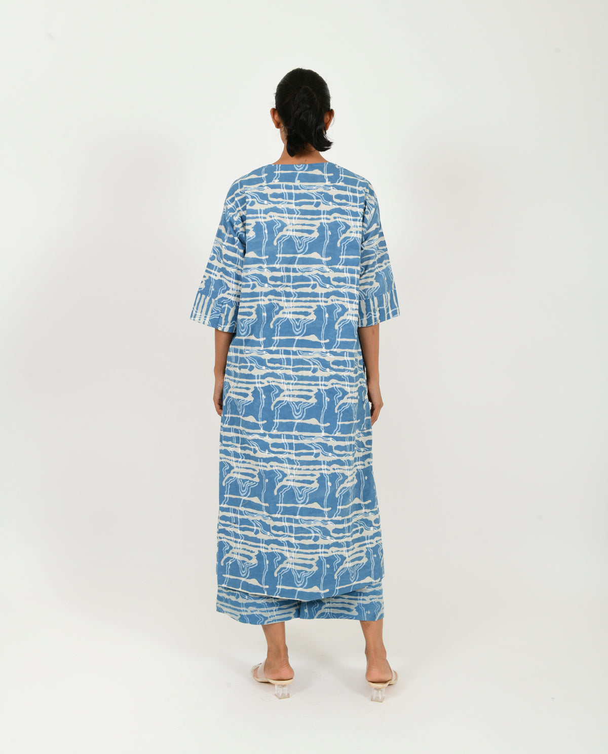 Blue Buttoned Dress by Rias Jaipur with 100% Organic Cotton, Blue, Casual Wear, Midi Dress, Natural, Prints, Regular Fit, Scribble Prints, Womenswear, Yaadein, Yaadein by Rias Jaipur at Kamakhyaa for sustainable fashion