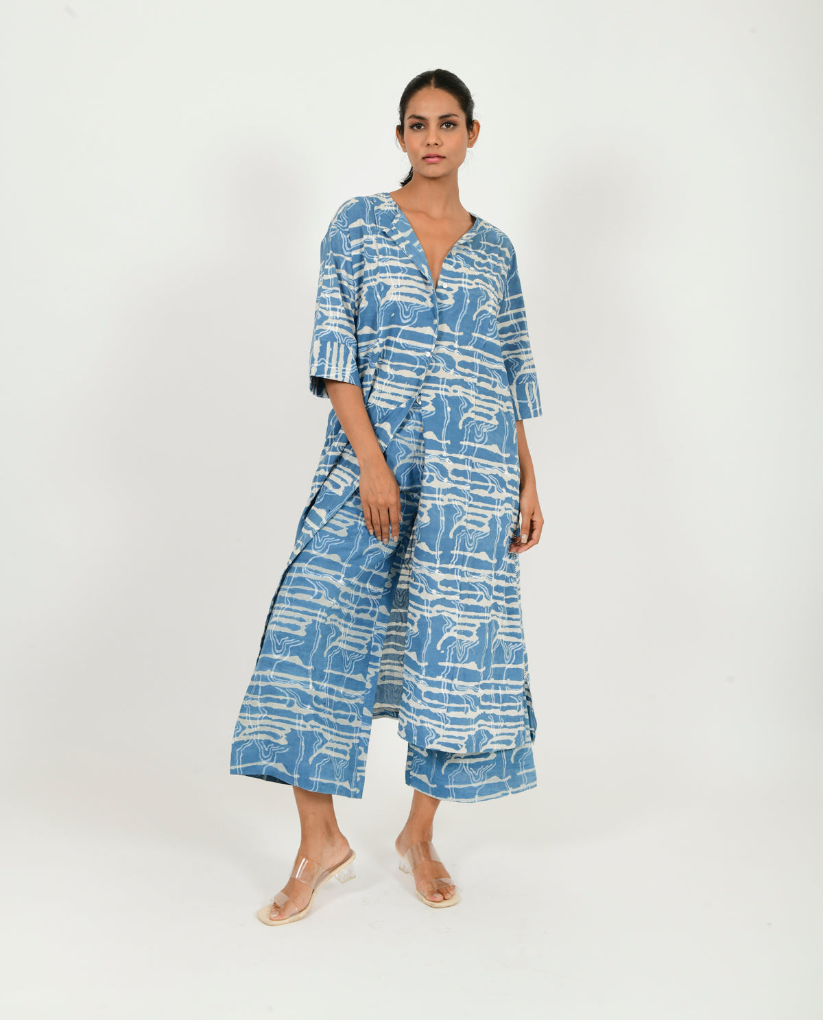 Blue Co-ord Set by Rias Jaipur with 100% Organic Cotton, Blue, Casual Wear, Co-ord Sets, Linen, Natural, Office Wear Co-ords, Prints, Relaxed Fit, Scribble Prints, Womenswear, Yaadein, Yaadein by Rias Jaipur at Kamakhyaa for sustainable fashion