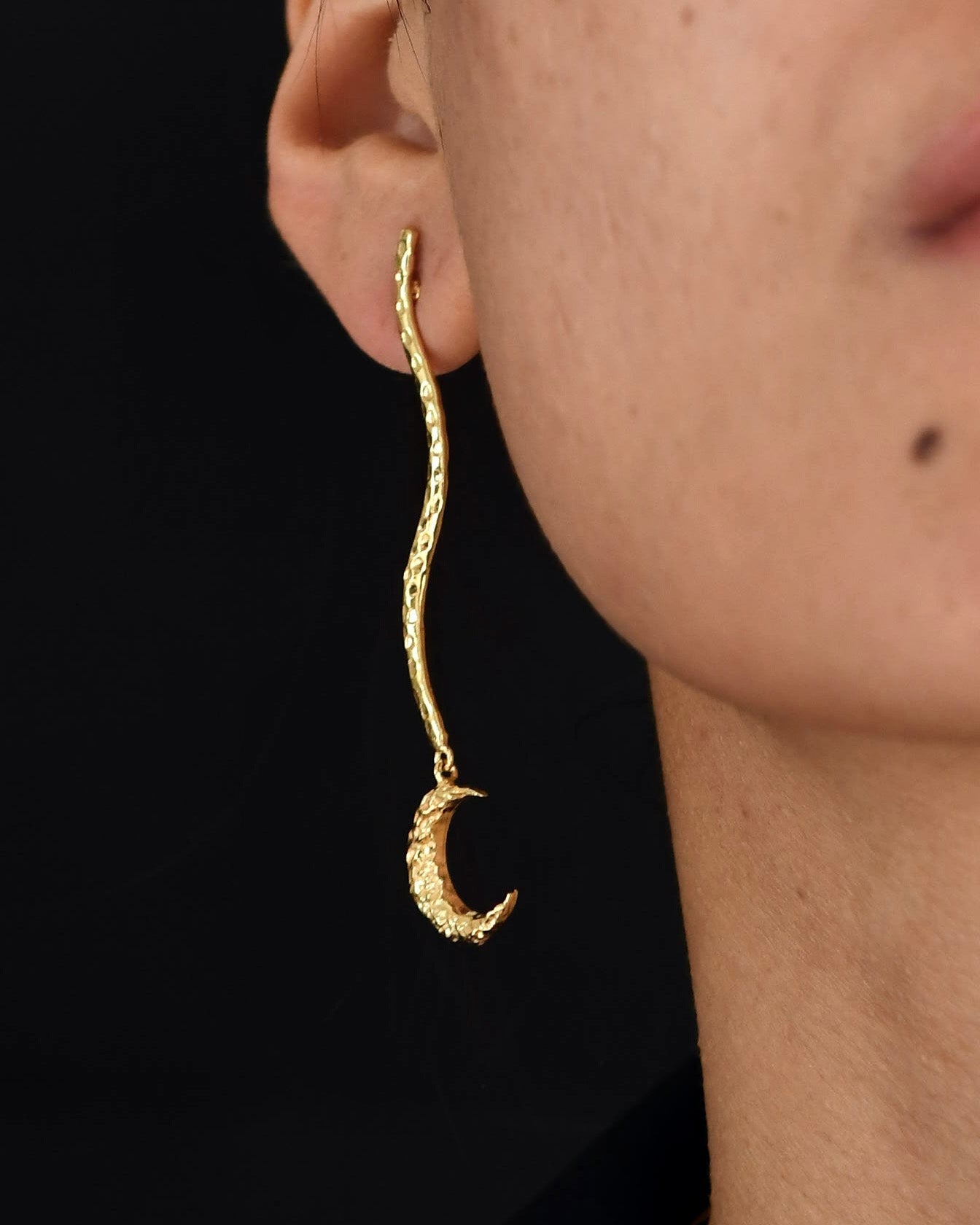 Gold Brass Moon & Star Long Earrings by The Loom Art with Brass, Cosmic Dream by The Loom Art, Fashion Jewellery, For Daughter, Free Size, Gold, Gold Plated, jewelry, Less than $50, Long Earrings, Natural at Kamakhyaa for sustainable fashion