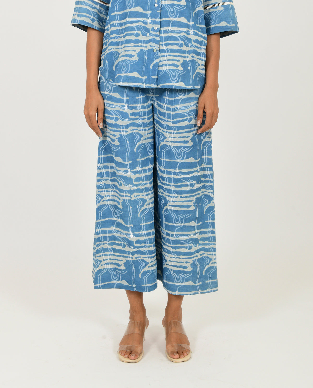 Blue Linen Pants by Rias Jaipur with Blue, Casual Wear, Linen Blend, Natural, Pants, Prints, Relaxed Fit, Scribble Prints, Womenswear, Yaadein, Yaadein by Rias Jaipur at Kamakhyaa for sustainable fashion